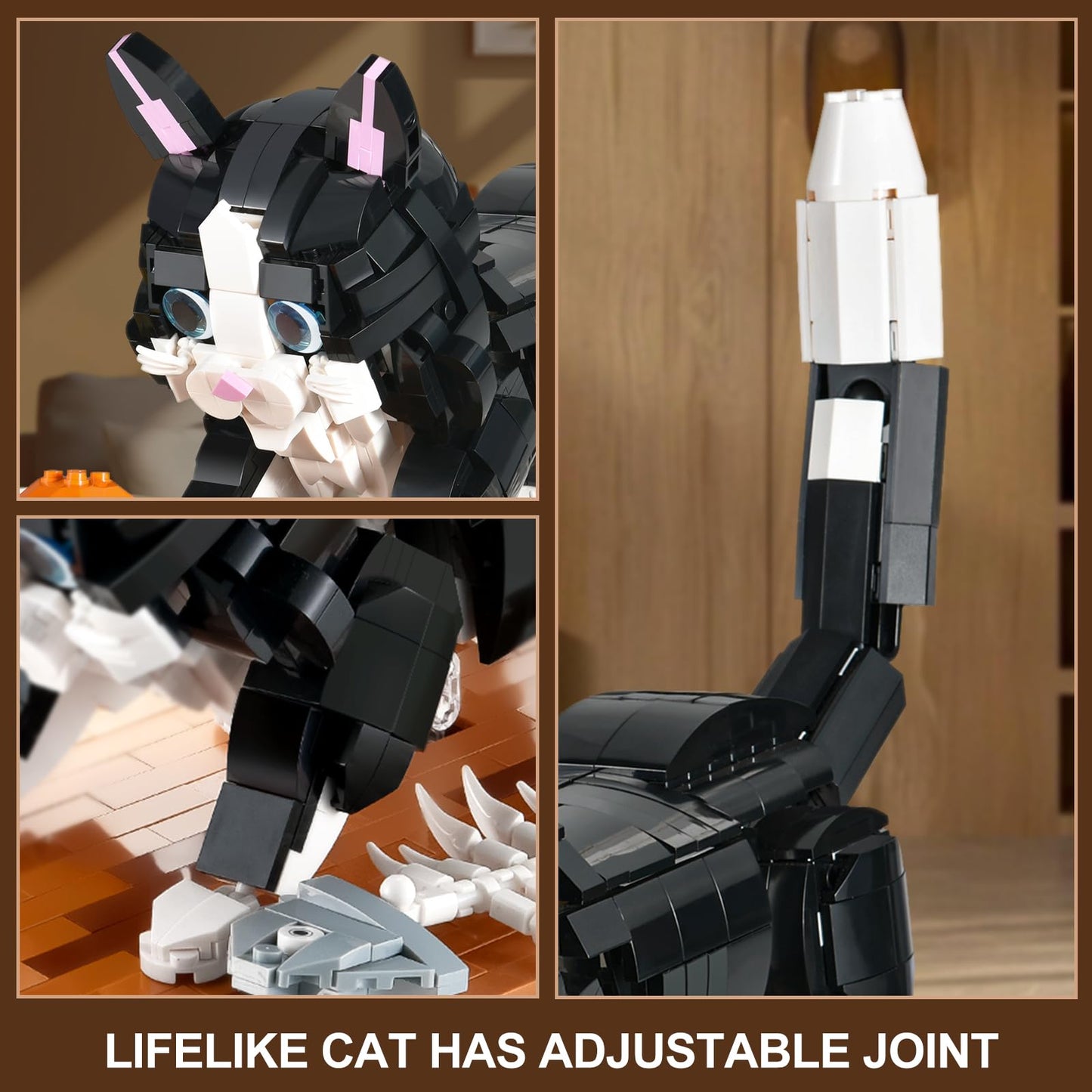 Tuxedo Cat Building Block Set for Adults, Cow Cat Model Building Kit with Display Base, Creative Animals Toy for Home or Office Decor, Gifts for Cats Lovers, Boys and Girls 12+, 1200 PCS