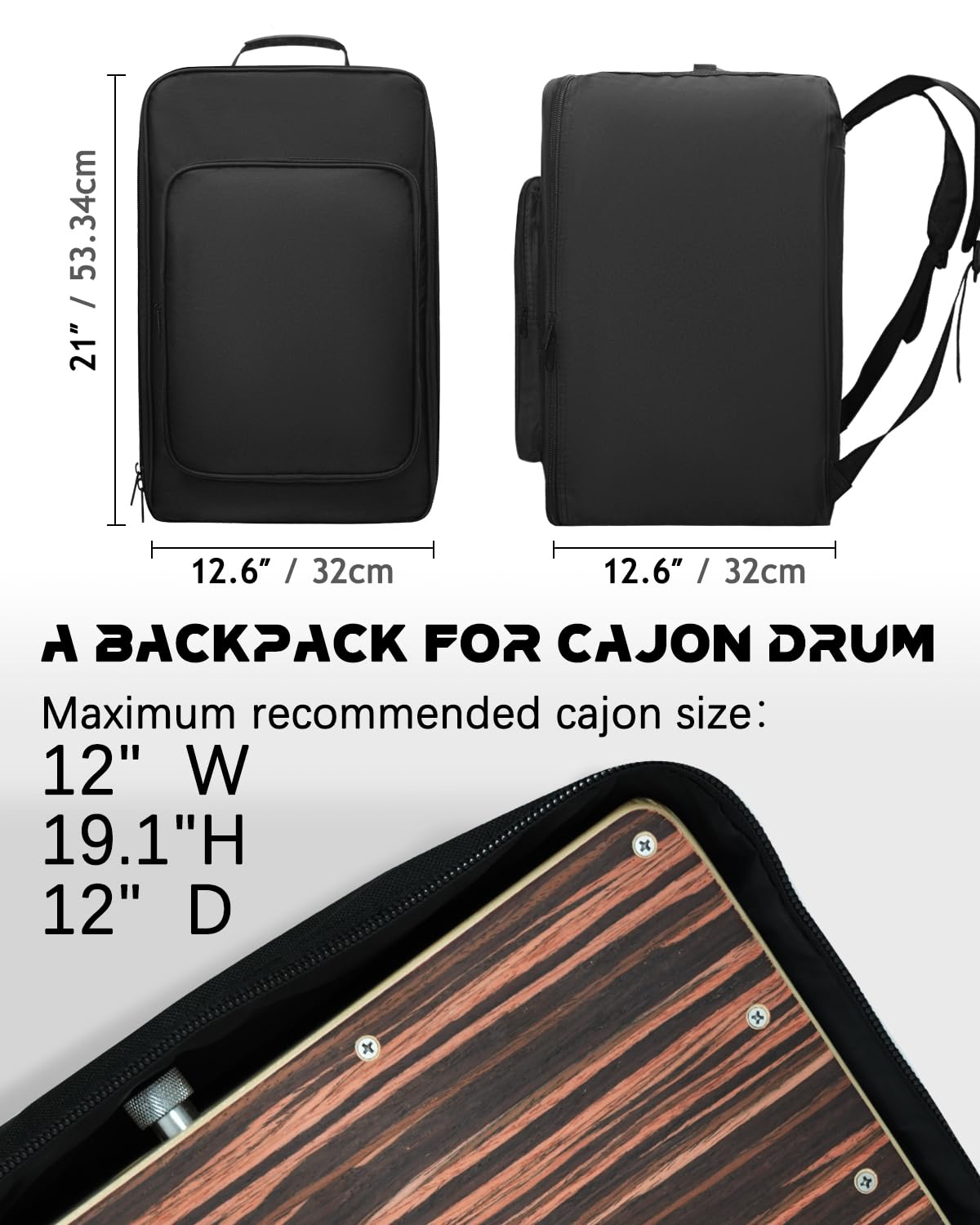 Amazing Fair Cajon Box Drum Bag with Carry Handle and Shoulder Straps (12.6 x 21 x 12.6 inches)