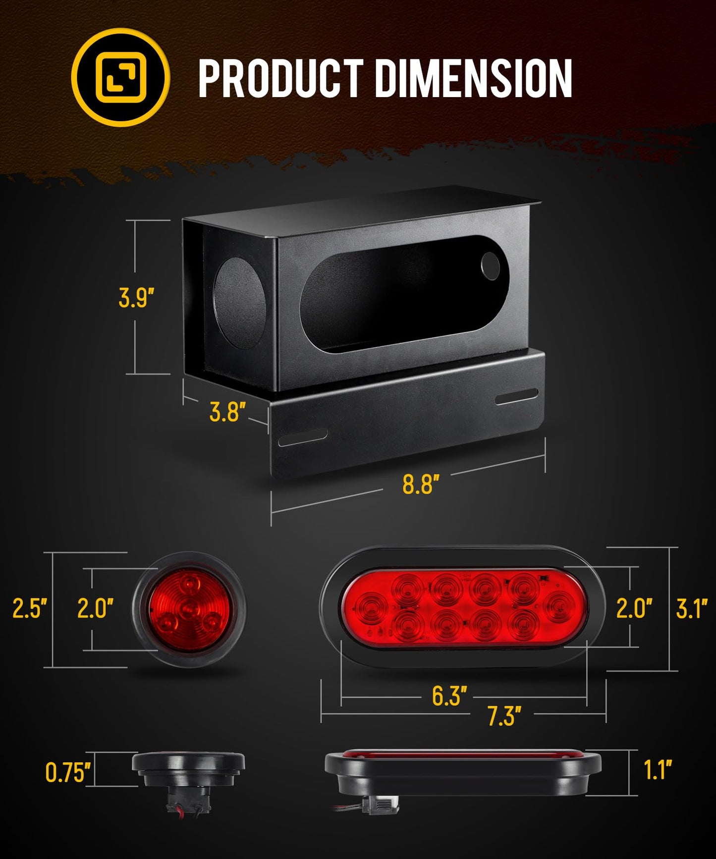 Partsam 2Pcs Steel Trailer RV Light Boxes Housing Kit w/ 6 Inch Oval Red Led Trailer Tail Lights 10LED and 2 Inch Red Round Led Side Marker Lights 4LED w/Grommets and Wire connectors