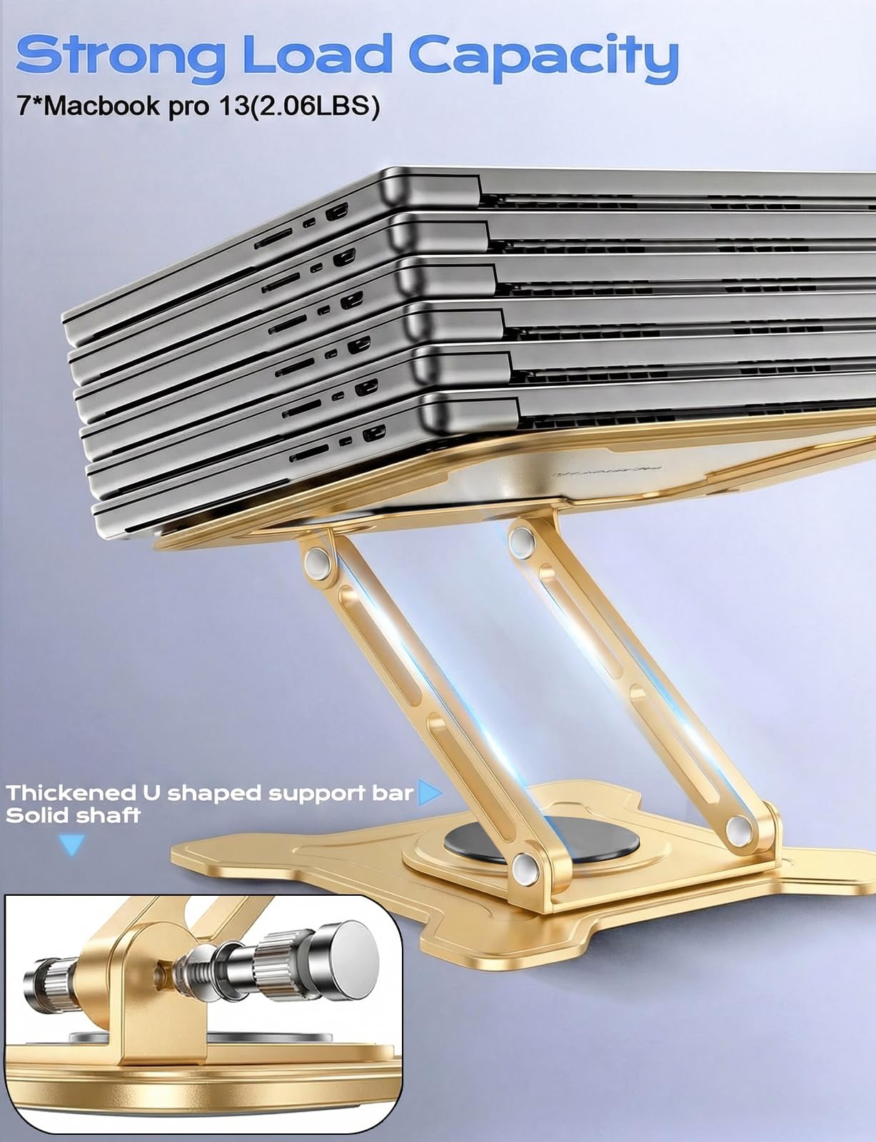 JCZT Adjustable Laptop Stand for Desk, 360° Rotating Base Ergonomic Computer Stand, Laptop Riser Foldable Protable for Office Home Fits Compatible with MacBook Pro/Air Notebook up to 10-16" Gold