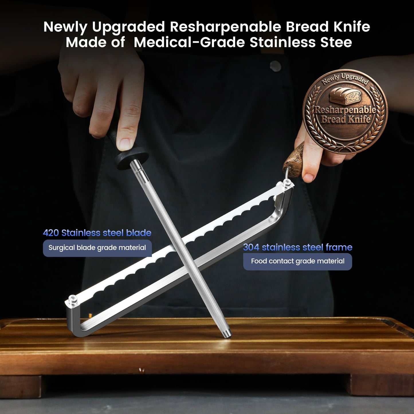 SYOKAMI 2026 Upgrade Bread Knife for Homemade Bread, World's 1st Real Bow-Design Sourdough Bread Slicer, Razor-Sharp Cutter for Crusty Sourdough & Baguette, 4 Thickness Scale Marks, Ideal for Gift