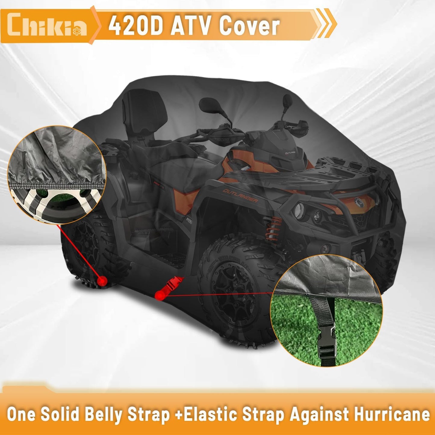 XXL ATV Cover 420D 4 Wheeler Cover Compatible for Can am Outlander Polaris Sportsman CFMOTO Yamaha Hisun Honda Heavy Duty Waterproof All Weather Protection (90.5''L x 49''W x 51''H)