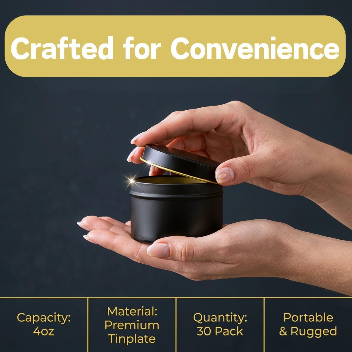 ZEAYEA 30 Pieces Candle Tins, 4 oz Round Metal Tins with Lids, Travel Tins Candle Jars Containers for DIY Candle Making, Arts and Crafts, Storage and Holiday Gifts, Black