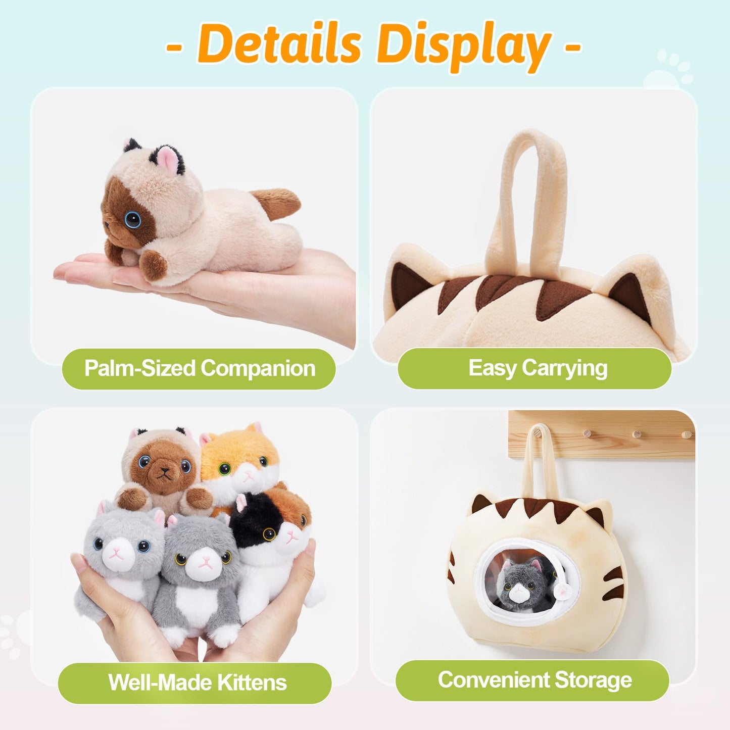 OUOZZZ Cat Stuffed Animal House – Plush Kitten Toy Set with 4 Soft Cats – Interactive & Travel-Friendly Playset for Toddlers & Kids – Huggable, Portable Birthday for Baby