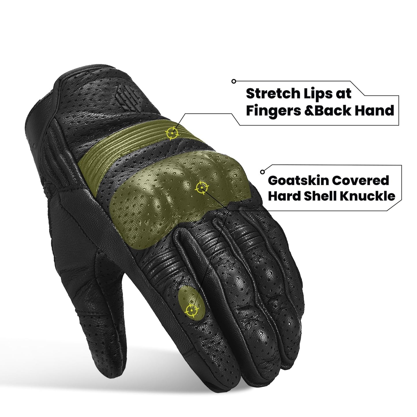 ILM Goatskin Leather Motorcycle Motorbike Powersports Racing Gloves Touchscreen for Men and Women Black (XXL, Black Perforated)