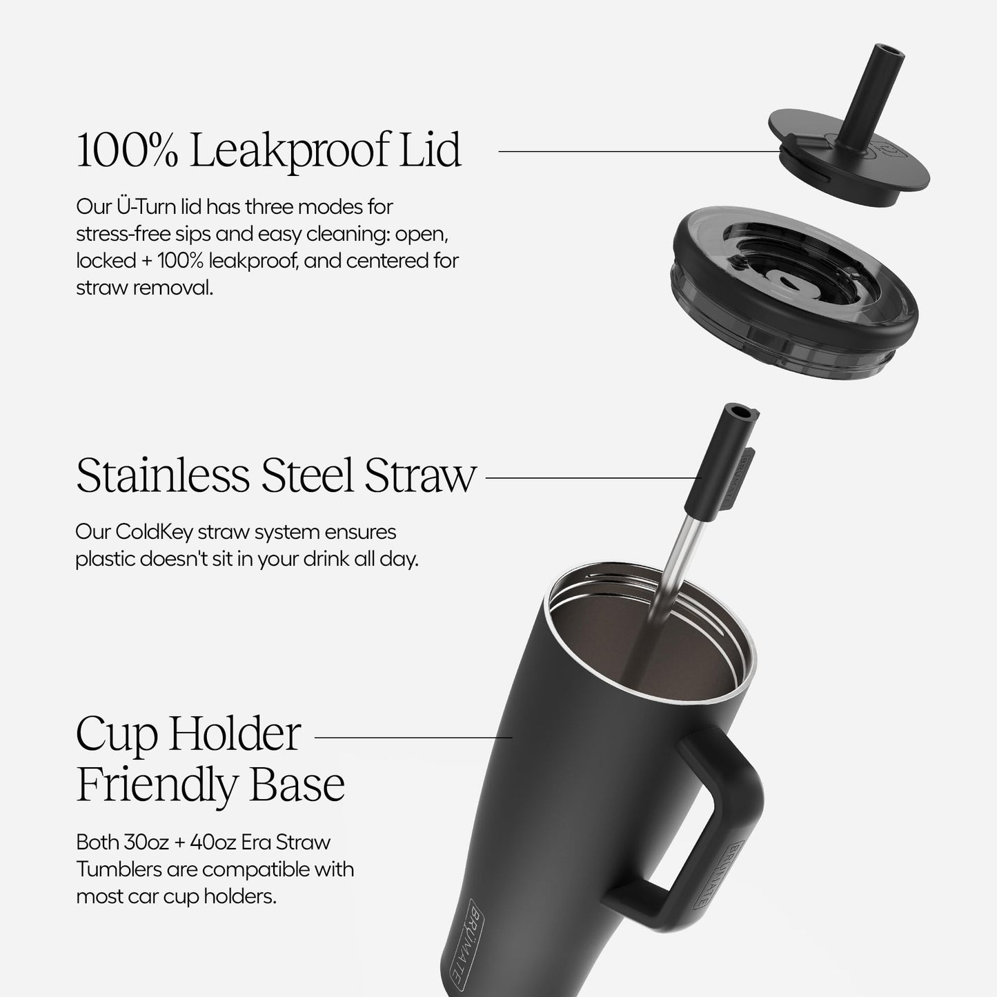 BrüMate Era 40 oz Cup with Handle and Straw | 100% Leakproof Insulated Water Bottle Cup with Lid and Flexible SoftSip Straw | Made of Stainless Steel | Cup Holder Friendly | 40 oz (Rose