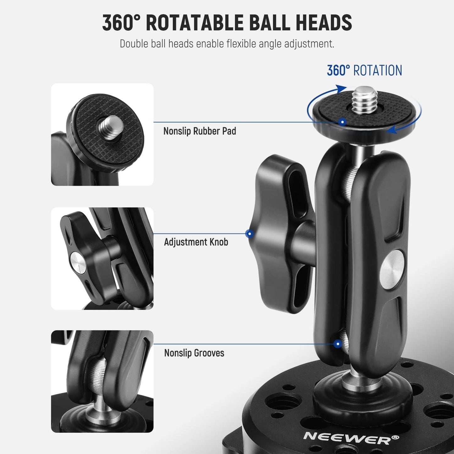 NEEWER 6"/15.2cm Suction Cup Mount with Ball Head Magic Arm, Metal Suction Cup Mount on Car Windshield Dash for Action Camera/Phone Holder, with 1/4" & 3/8" Mounting Holes for ARRI