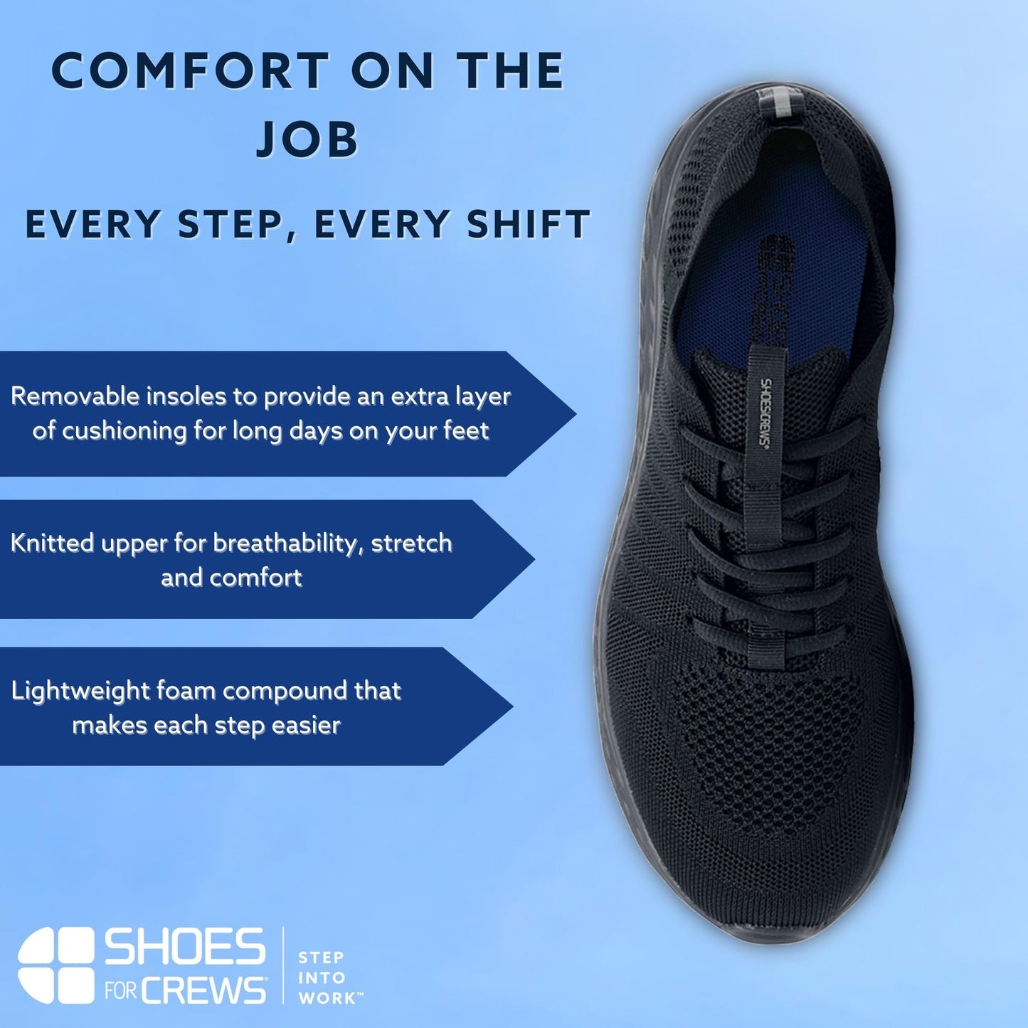 Shoes for Crews Everlight, Men's, Breathable, Lightweight, Lace-Up, Slip Resistant, Water Resistant Work Shoes, Black, 11.5 Wide