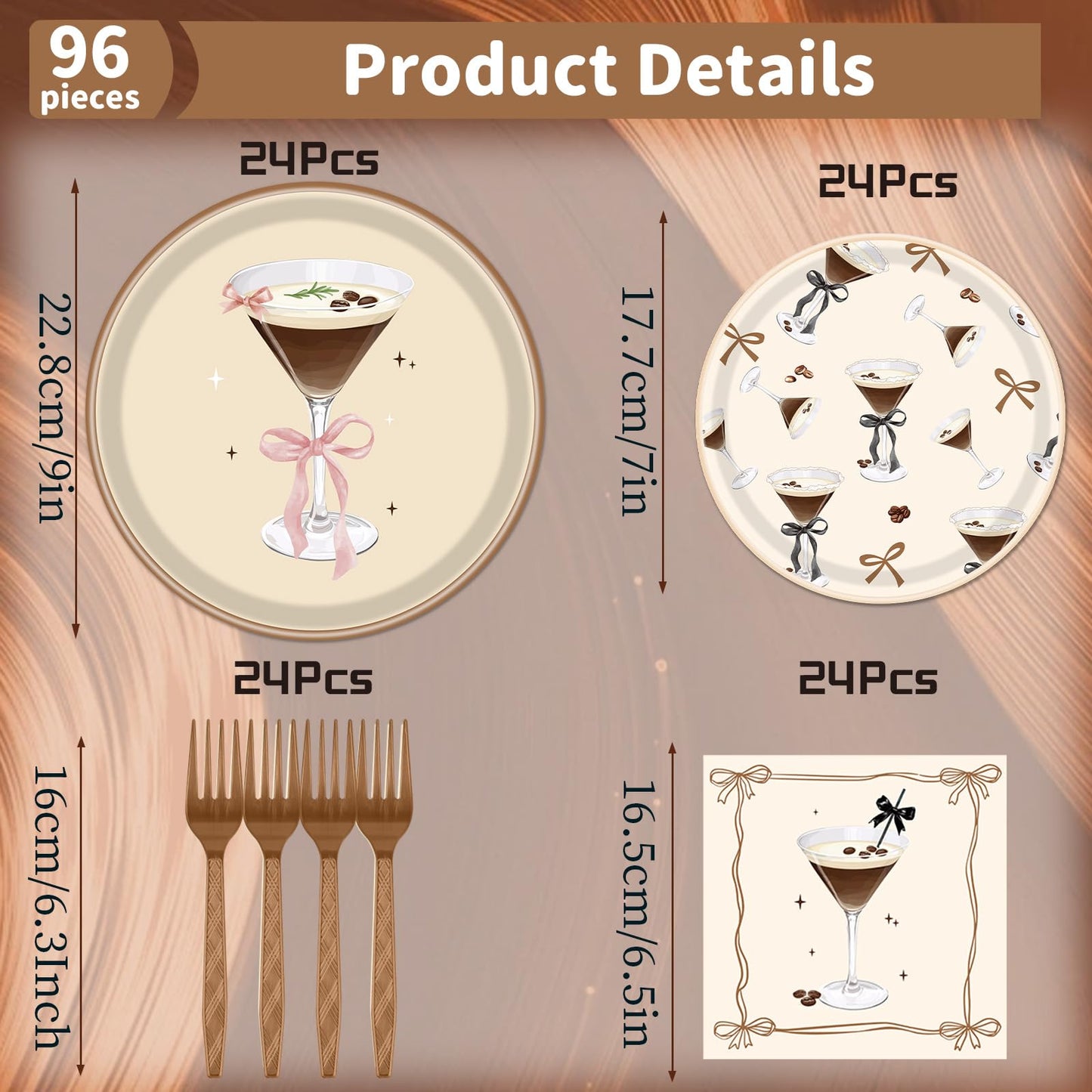 Gameza Espresso Martini Birthday Decor - 96PCS A Tiny Bit Older Paper Plates and Napkins, Disposable Tableware Decoration Espresso Martini Bar Themed Forks Supplies, Serve 24