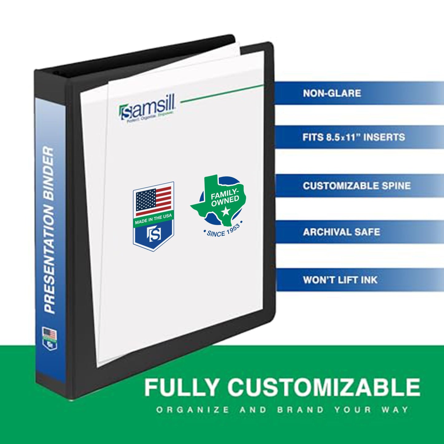 Samsill Economy 3 Ring View Binders, 1 Inch Round Ring, Customizable Clear View Cover, Black, Bulk Binders - 12 Pack