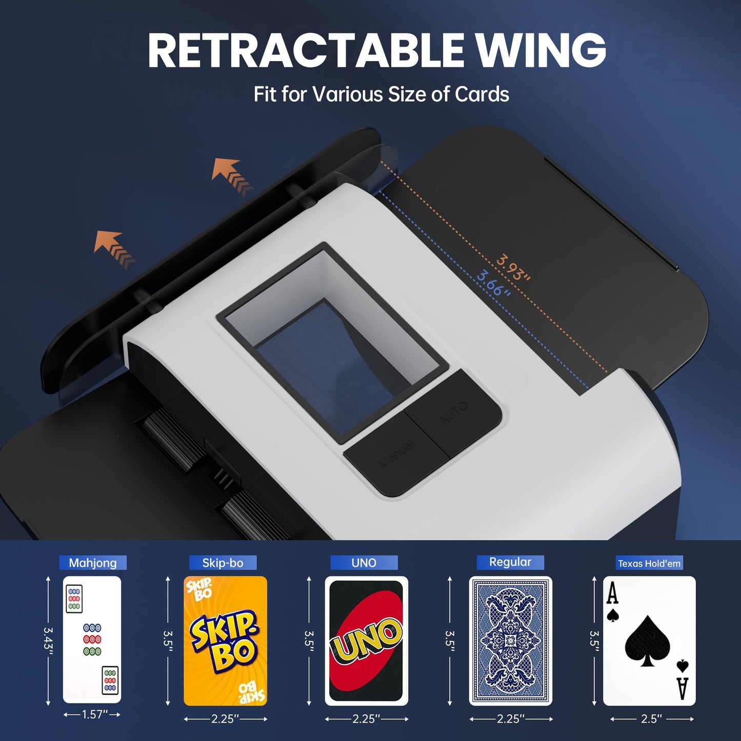 Automatic Card Shuffler for 1-2 Decks, Electric Playing Card Shuffler Machine, One Press Shuffling, Low Noise, Rechargeable & Portable Casino Card Shufflers for UNO, Poker, Bridge, Blackjack, Skip-Bo