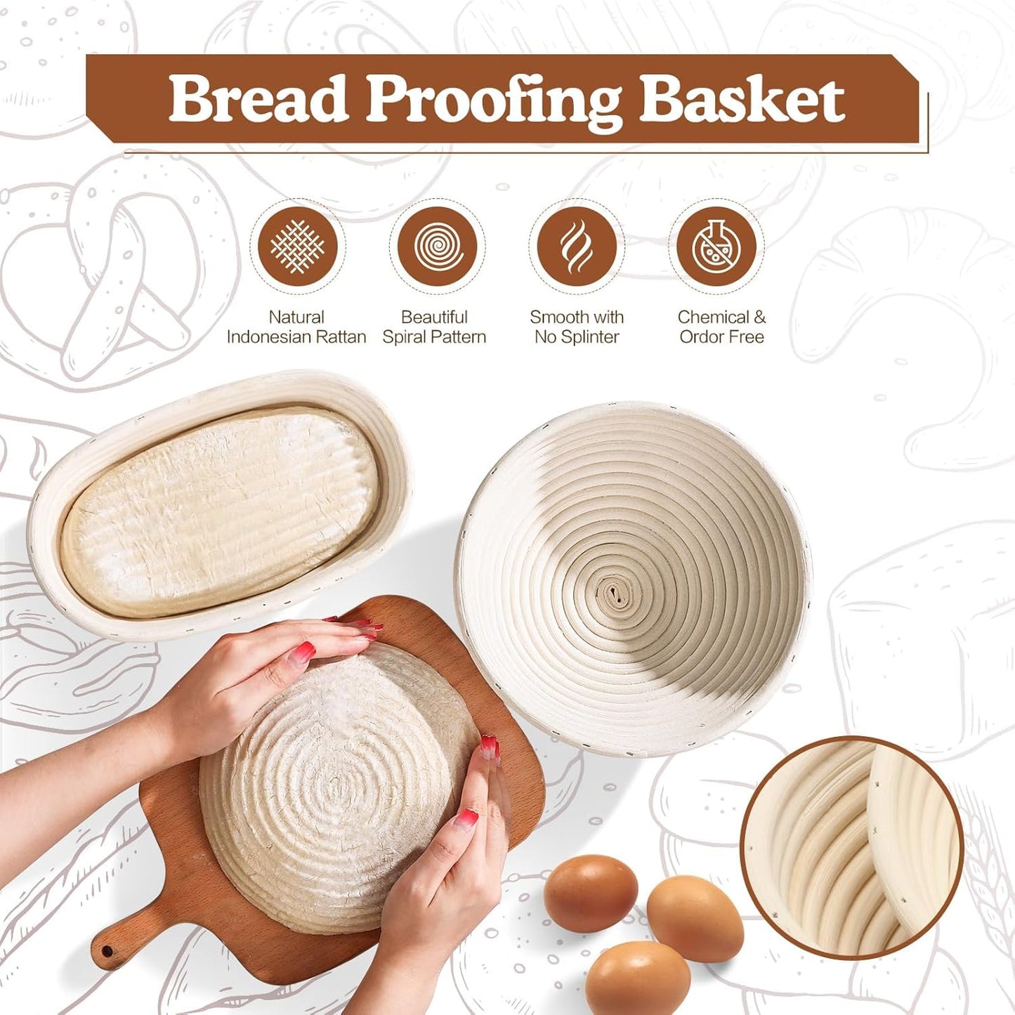 Sourdough Starter Kit, Sourdough Bread Baking Supplies with 2 Bread Proofing Baskets for Sourdough, 36oz Sourdough Starter Jar, Bread Lame, Dough Scraper, Dough Whisk & Silicone Bread Sling