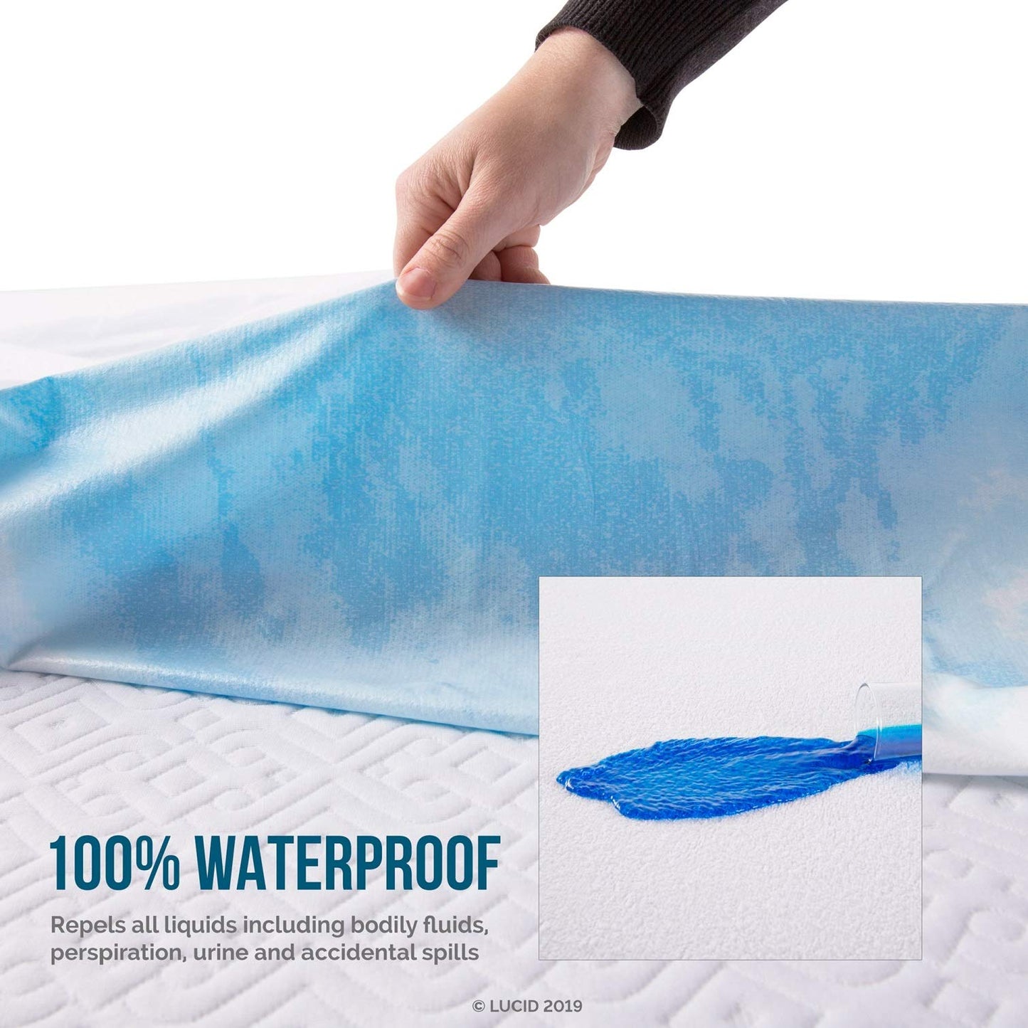 LUCID Premium Hypoallergenic 100% Waterproof Mattress Protector, Cotton Terry Top, Vinyl Free, Queen White