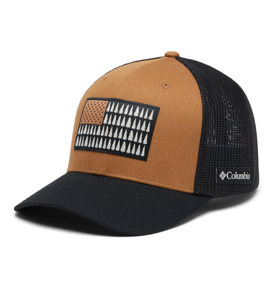 Columbia Unisex Tree Flag Mesh Ball Cap, Camel Brown/Black, Large/X-Large, Camel Brown/Black, Large-X-Large
