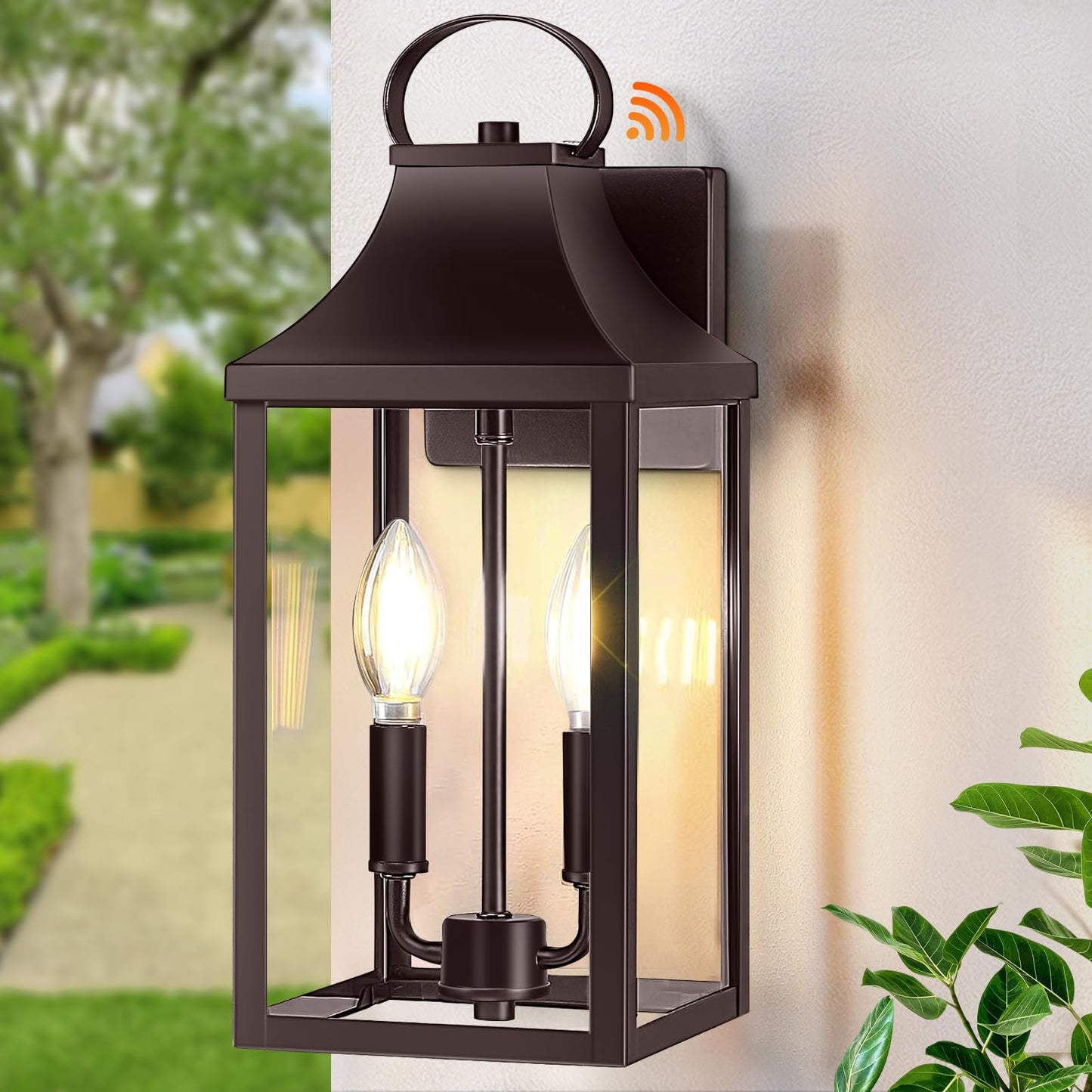 15" Oil Rubbed Bronze Dusk to Dawn Outdoor Lighting 2-Light, Outdoor Light Fixture Outside Modern Wall Sconce Lantern, Industrial Porch Light Wall Mount with E12 Sockets, Waterproof Exterior Lamp