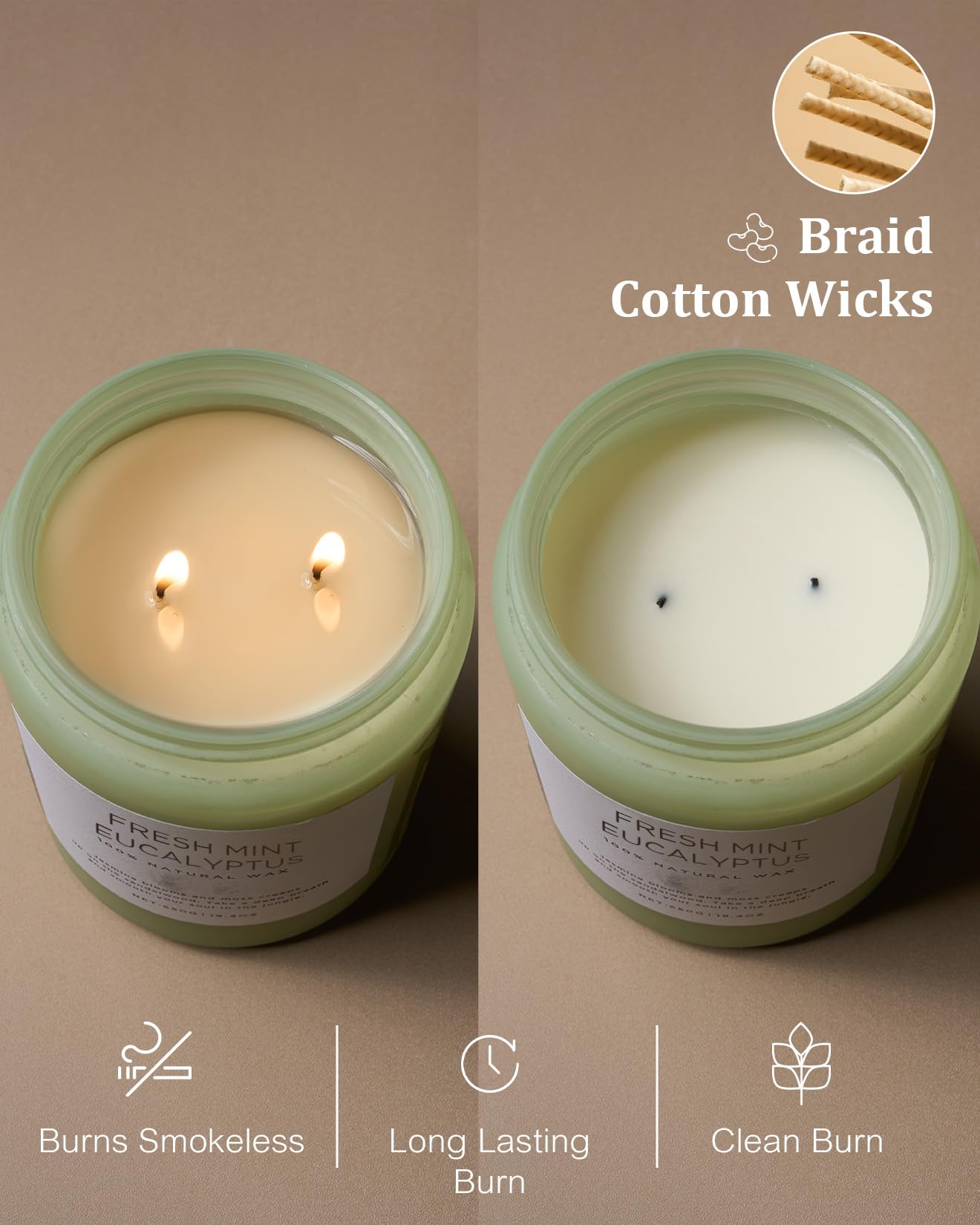 M&SENSE Eucalyptus & Mint Candles for Home Scented, 19.4oz 110 Hours Burn Soy Aromatherapy Candle Gift for Stress Relief, Meditation, Yoga, Relaxing SPA, Natural Jar Candles for Men and Women