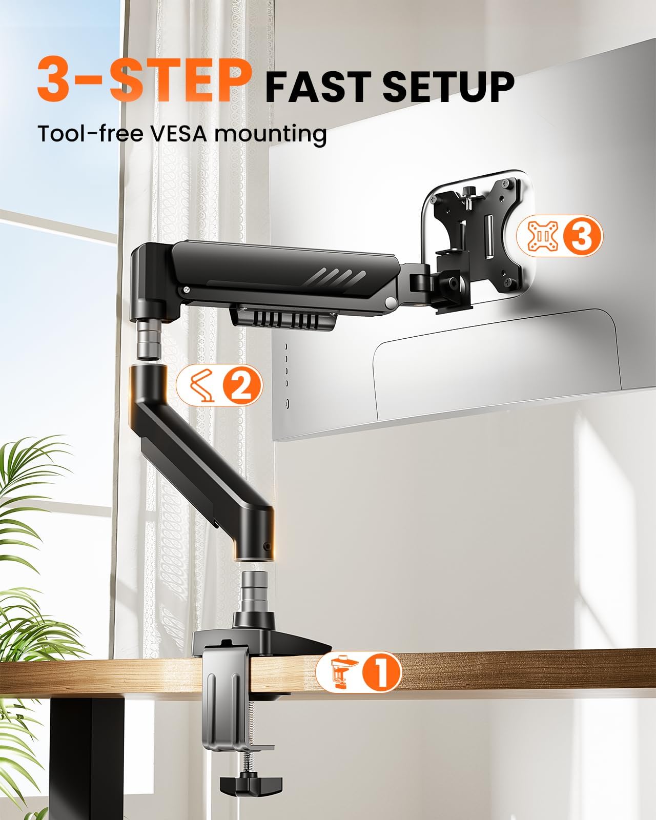 ErGear Single Monitor Arm, Adjustable Gaming Monitor Mount for 13–34 Inch Screens, Fast Install Computer Monitor Stand with Tool-Free VESA Mount, Cable Management, Holds 19.8 lbs, Max VESA 100x100mm