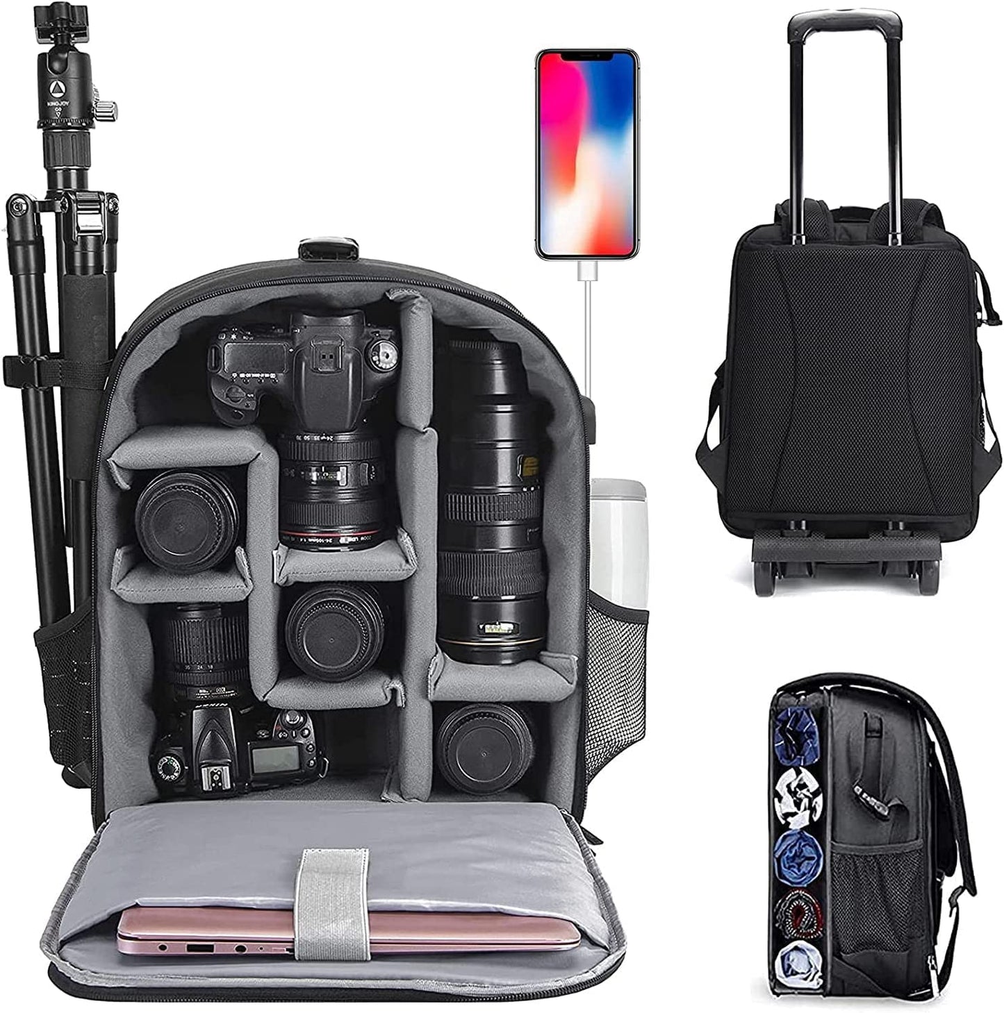 Cwatcun Camera Backpack Bag with Tripod Holder Anti-Theft Waterproof Camera Bag with 15.6' Laptop Compartment Fit for Canon Nikon Sony DSLR SLR Camera for Women Men Photographer (Large, 5.0 Black)