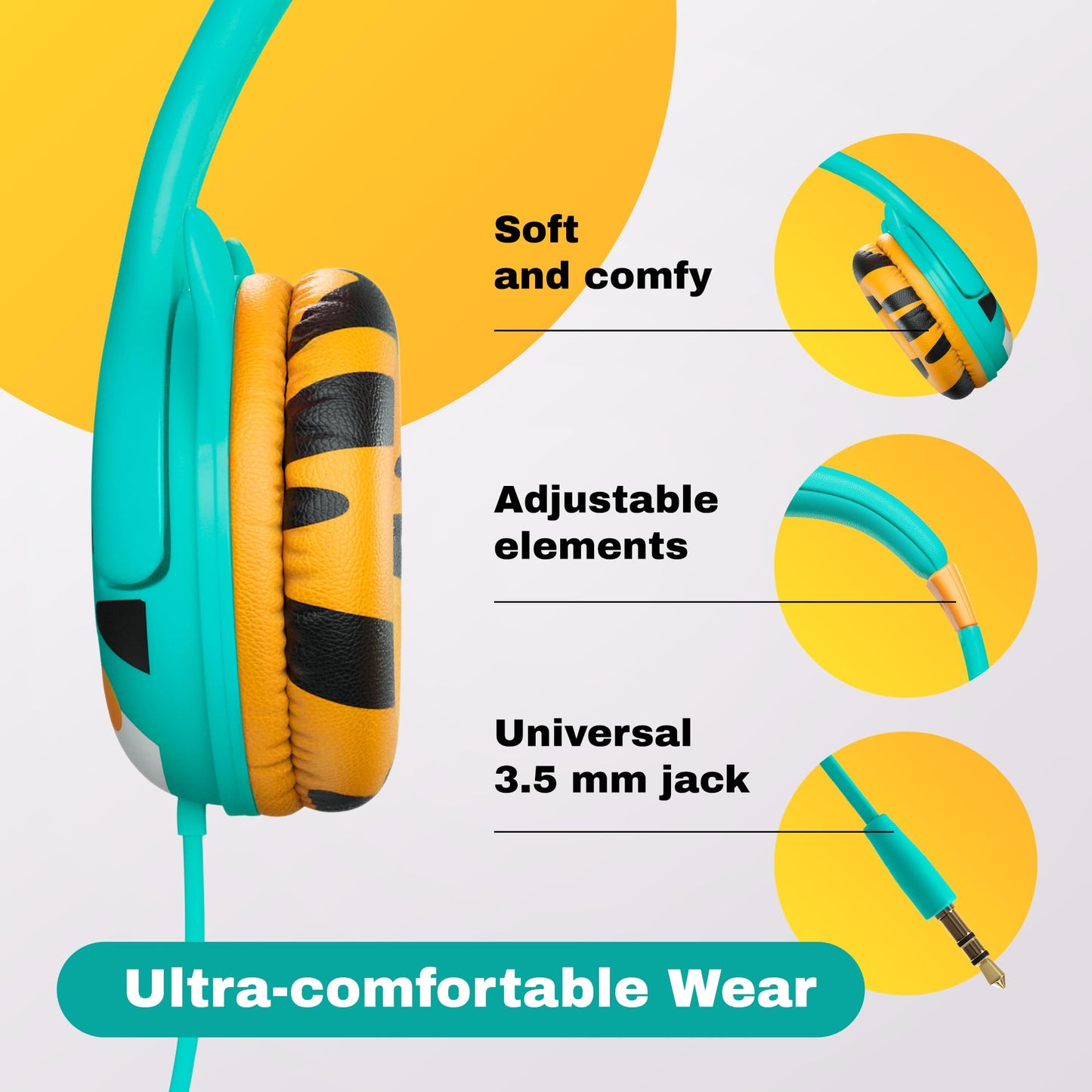 Kidrox® Premium Toddler Headphones for 1+ Year Old - iPad, Tablet, Car, Airplane, Travel, School with 85dB Volume Limit Safe, Durable, and Stylish Baby Infant Child 3.5mm Wired Headphone for Boy, Girl