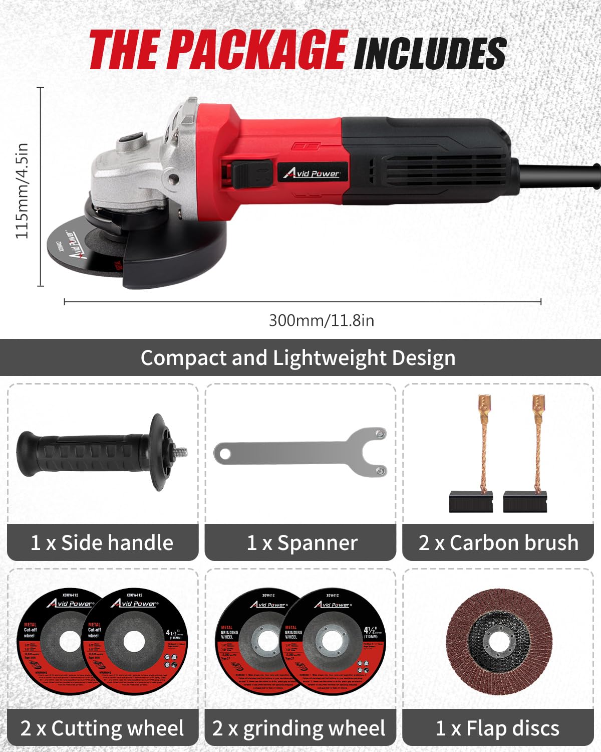 AVID POWER Angle Grinder, 7.5-Amp 4-1/2 inch Electric Grinder Power Tools with Grinding Wheels, Cutting Wheels, Flap Disc and Auxiliary Handle for Cutting, Grinding, Polishing and Rust Removal