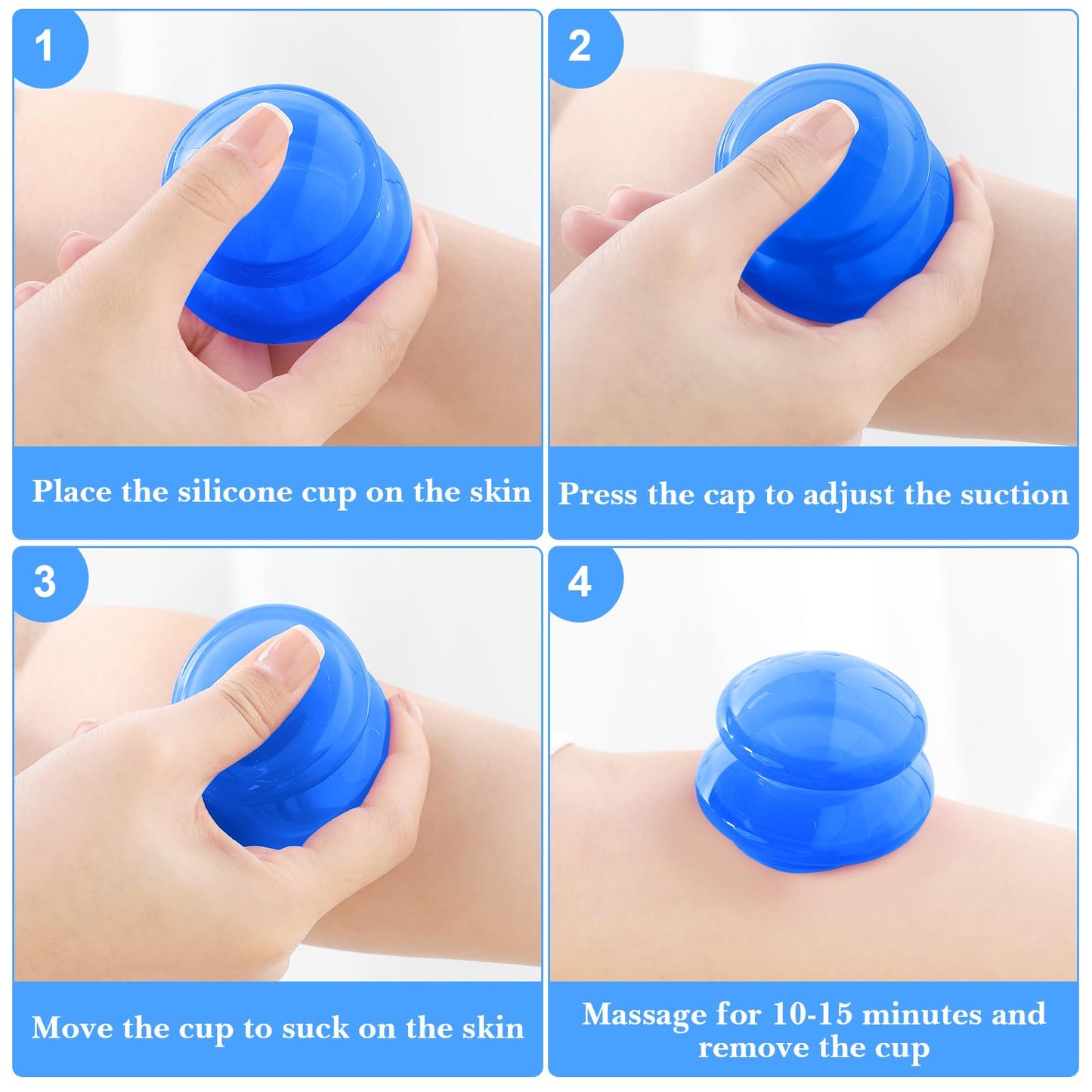 Geiserailie 16 Pcs 4 Sizes Cupping Therapy Set Silicone Cupping Massage Cups Professional Chinese Therapy Cup Vacuum for Body Muscle Nerve(Dark Blue)