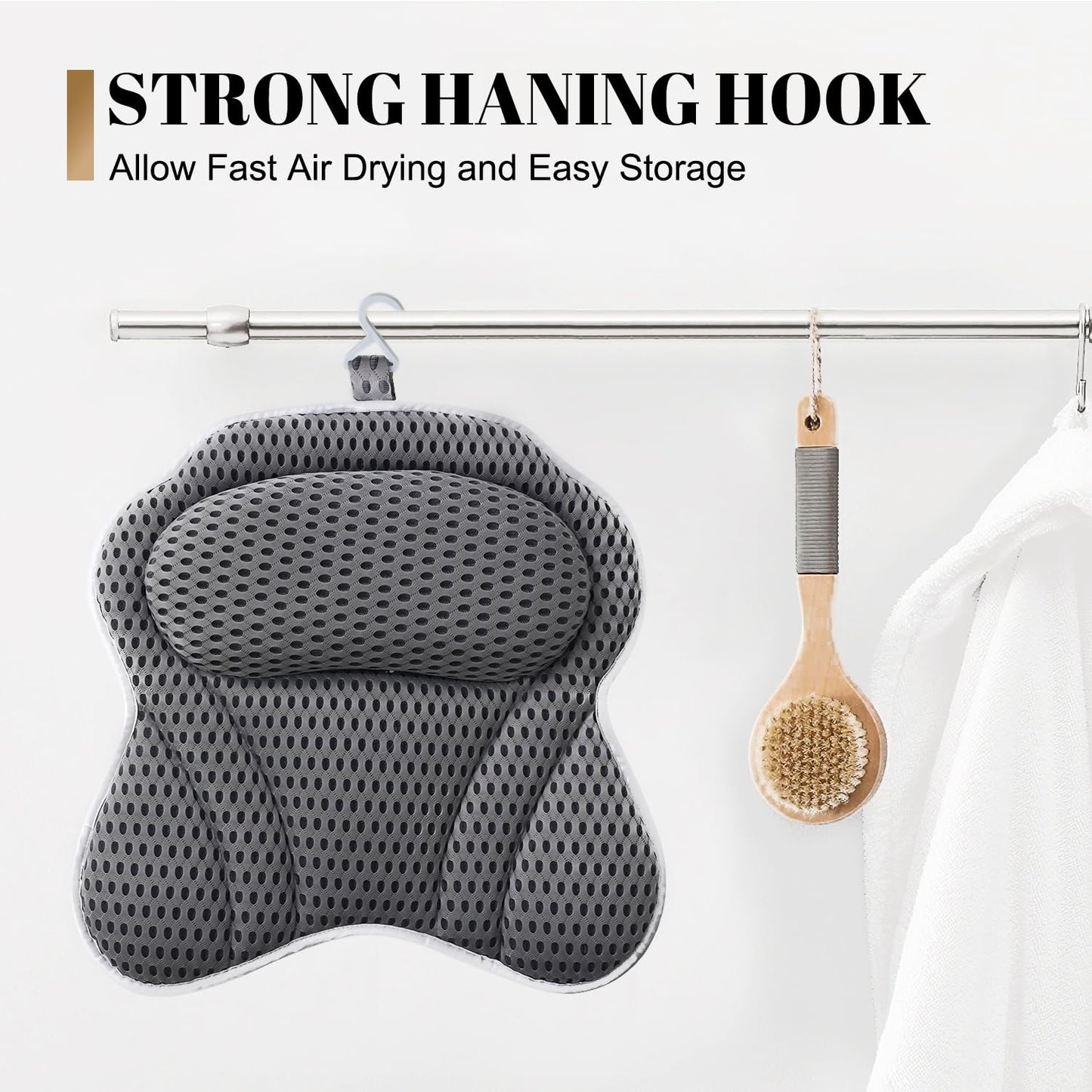 Bath Pillow Spa Bathtub Pillow with Non-Slip Suction Cups, Head, Neck, Back & Shoulder Rest Support, Soft & Luxury Bathtub Cushion, Bath Pillow Fit Hot Tub, Bathtub (Grey)