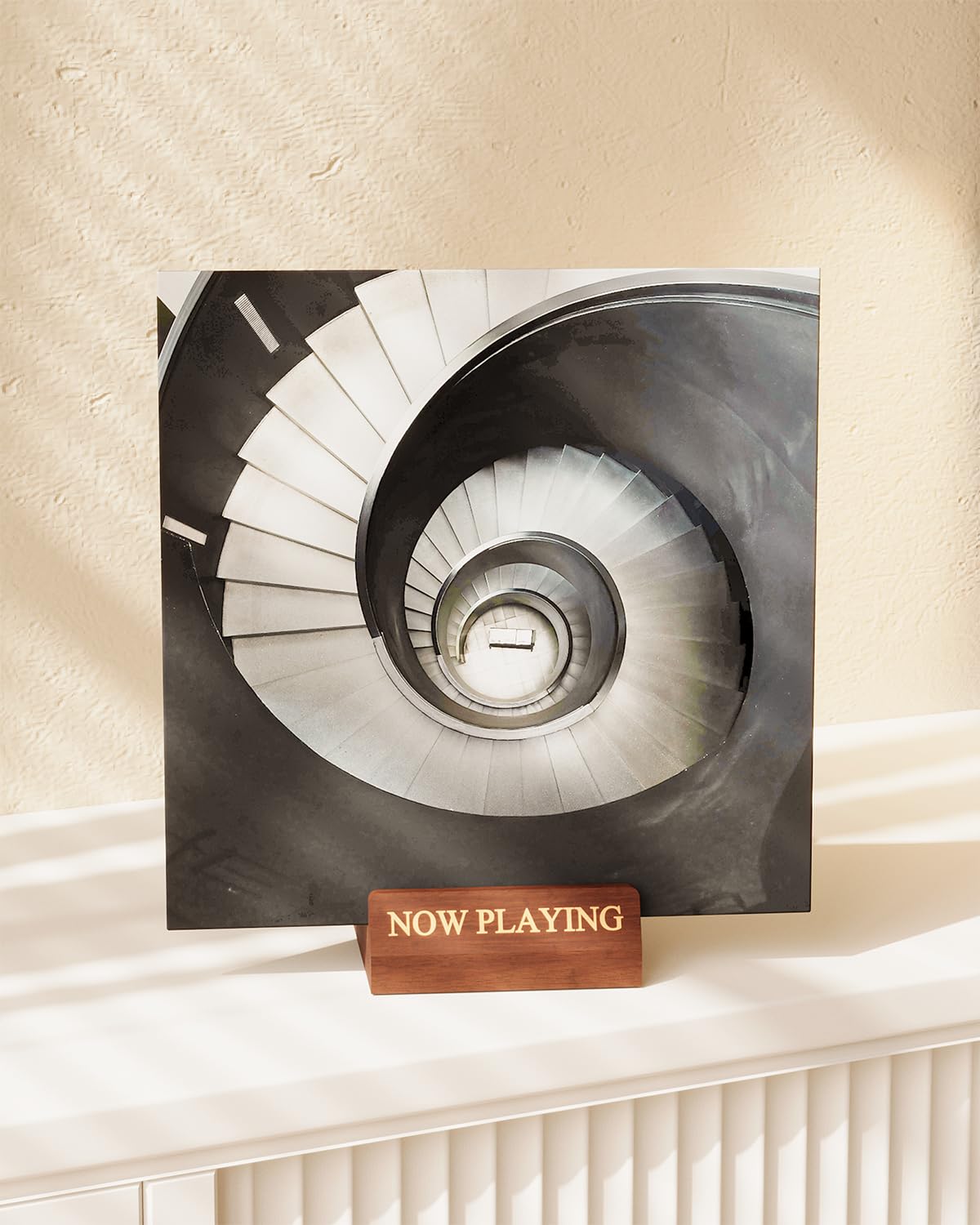 Greaittle Now Playing Vinyl Record Holder Stand, Wooden Record Storage Stand for Album Display, Vinyl Accessories for LP Lovers, Solid Wood with Engraved Design