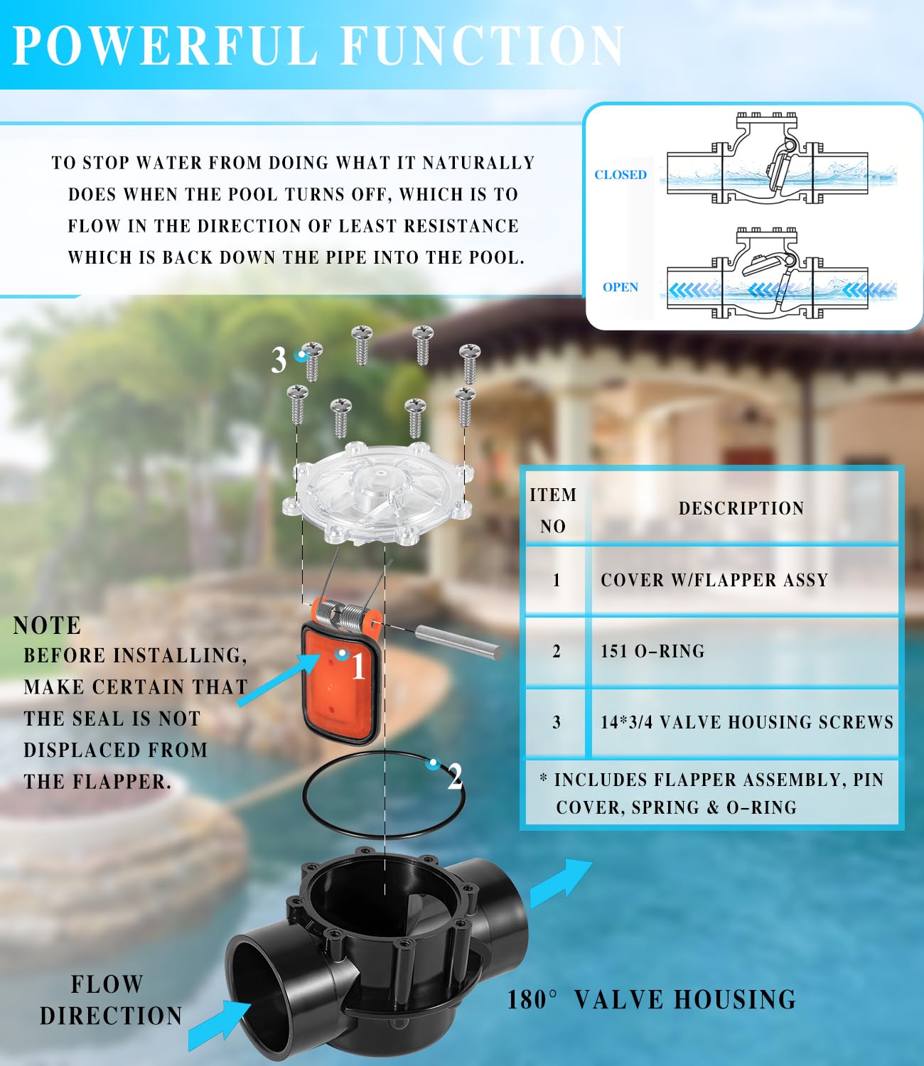 Replacement for Jandy 7305 Check Valve 180 Degree 2 Inch to 2.5 Inch Check Valve Compatible with Straight Through Flow Fit for Pools and Spas