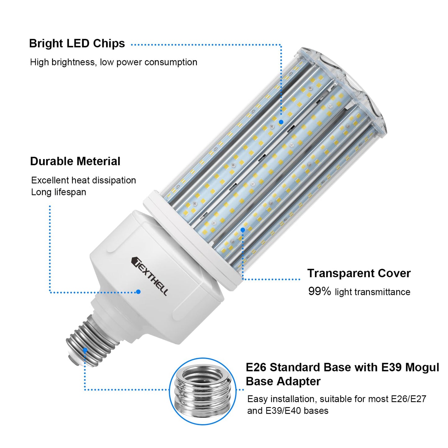 100W Led Corn Light Bulb 15000lm Bright 5000K Daylight White E26/E39 Base 1000W Equivalent LED Metal Halide HID CFL for Commercial Industrial Lighting Warehouse High Bay Light Garage Workshop(2-Pack)