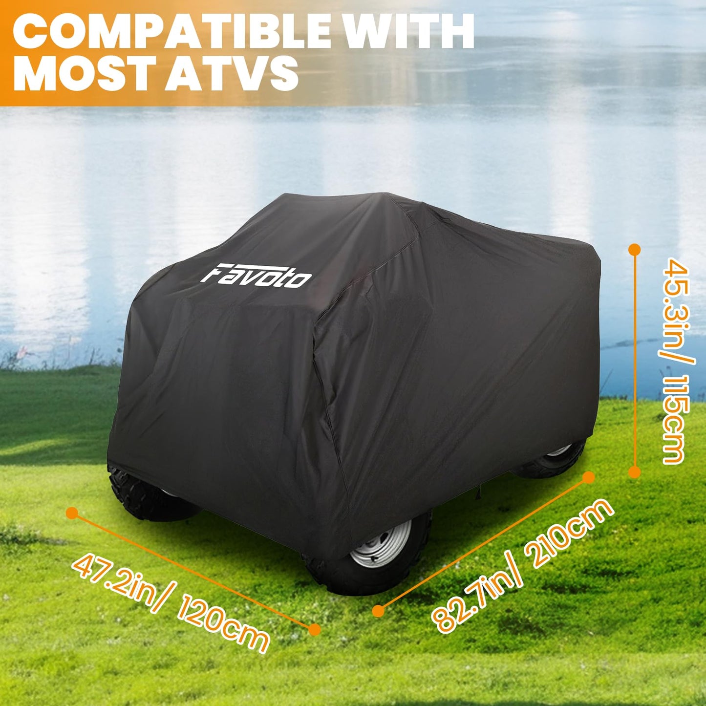 Favoto ATV Cover Waterproof Outdoor - Heavy Duty 4 Wheeler Cover Quad Cover All Weather Dust Rain Sun Protection Windproof Vehicle Cover Compatible with Kawasaki Polaris Yamaha Honda 82.7"