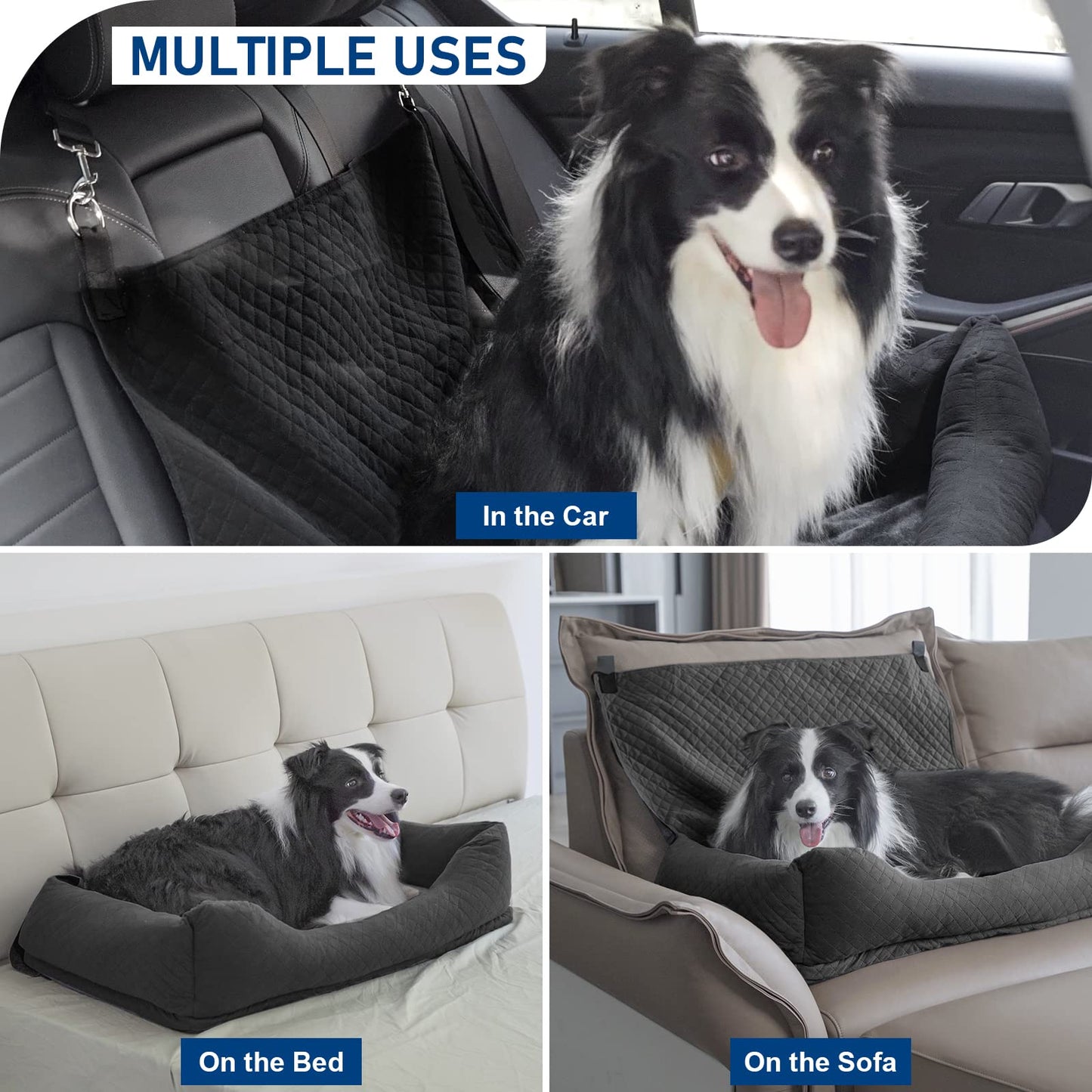 Bnonya Dog Car Seat, Pet Car Seat for Large Dogs, Safe and Comfortable Dog Car Bed Medium Under 60lbs, Multipurpose Design Washable Dog Car Seat with Non-Slip Base