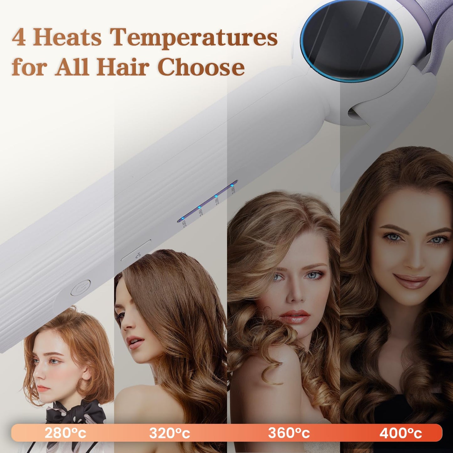 9000 mAh Rechargeable Cordless Curling Iron, Up to 400°F USB 28MM Cordless Hair Curlers Wireless Curling Wand with 4 Temps, 80 Mins Use Time Portable Ceramic Travel Curling Iron for Short & Long Hair