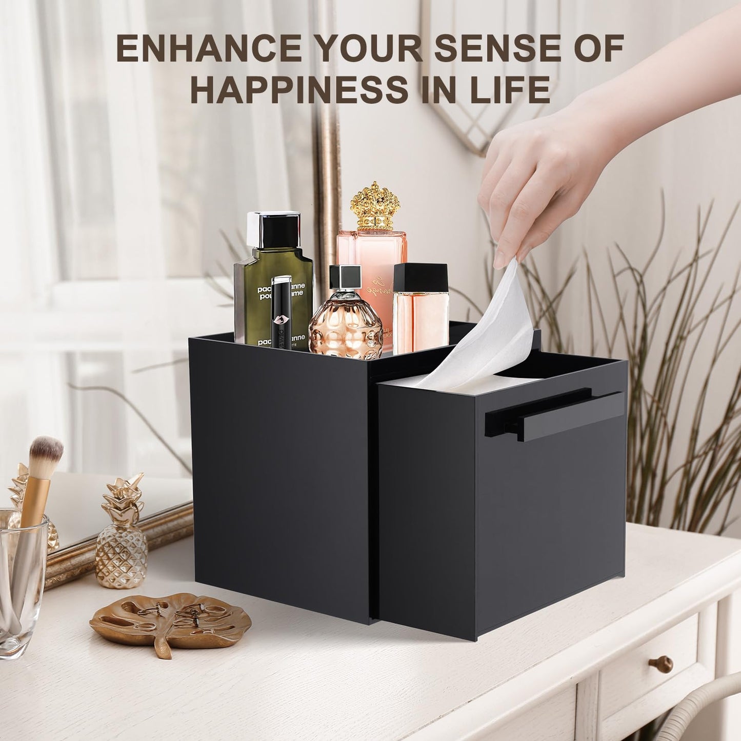 TAINESS Disposable Face Towel Storage Box Compatible with Clean Skin Club Clean Towel XL Acrylic Cosmetic Organizer Container Box Facial Towels Holder with Drawer Wall-Mounted (Black)