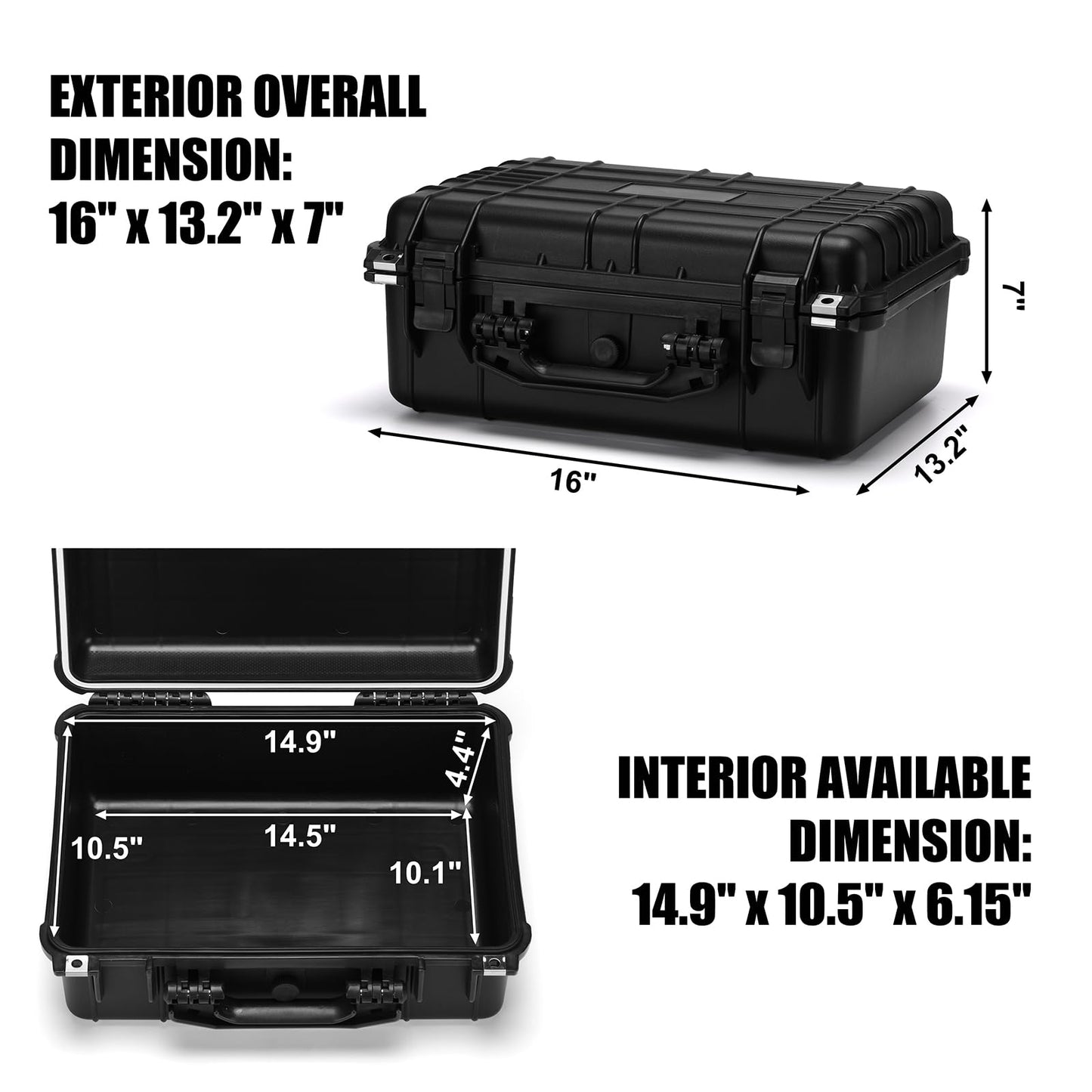 Mayouko 16" Waterproof Plastic Toolbox with Foam Insert, 16" x 13.2" x 7", IP67 Lockable Storage Box, Customizable Foam, Shockproof Hard Case Weatherproof Container, Protective Hard Camera Case
