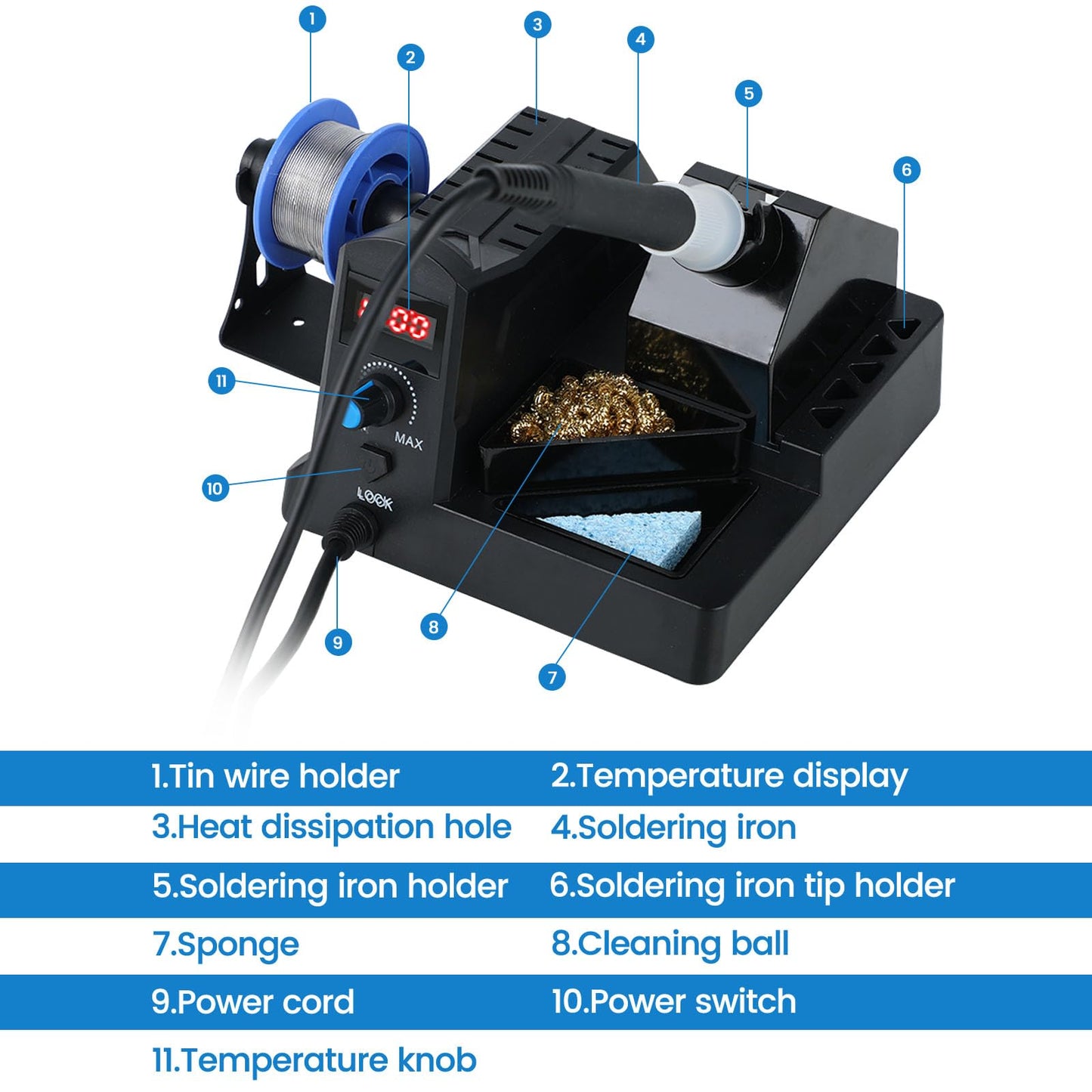 100W Soldering Station Digital Display Soldering Iron Kit 12-in-1 Adjustable Temperature 180°C to 480°C