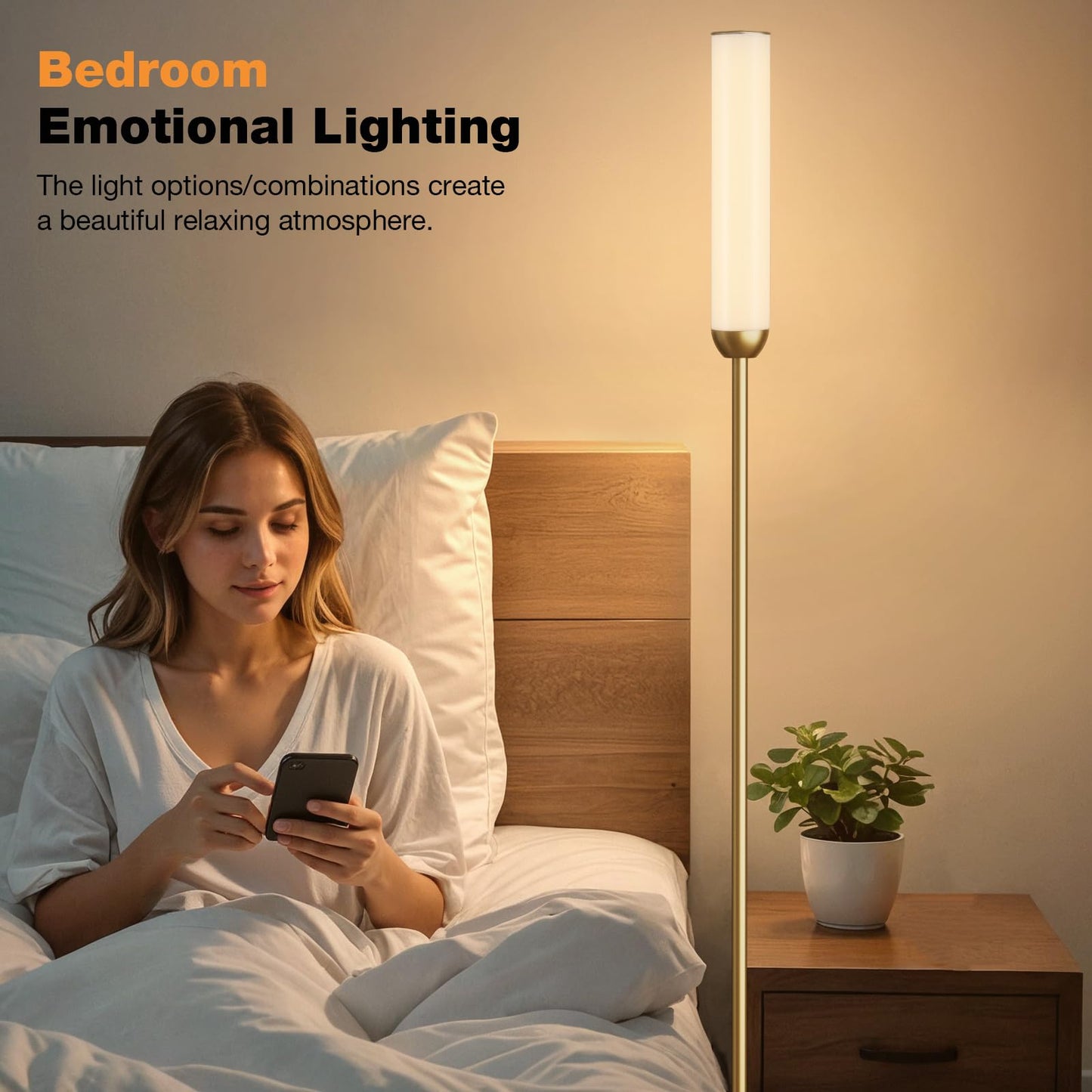 Ambimall 65'' Remote-Controlled LED Floor Lamp, 3000K-6500K Stepless Colors Temperature Adjustable, 5%-100% Dimmable Brightness, Foot Switch, Bright Floor Lamps for Living Room（Gold）