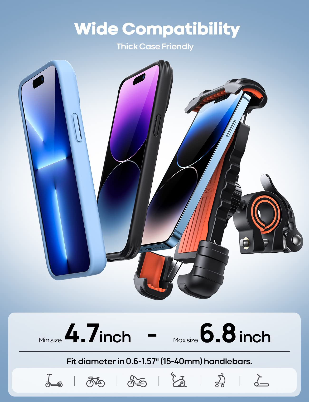 Lamicall Bike Phone Mount, Motorcycle Phone Holder - Motorcycle Bicycle Cell Phone Mount Clamp for Handlebar, Cycling Mount for iPhone 17 Pro Max Plus, 16 Pro Max, S24 S25 Ultra, 4.7-6.8", Mom Gift