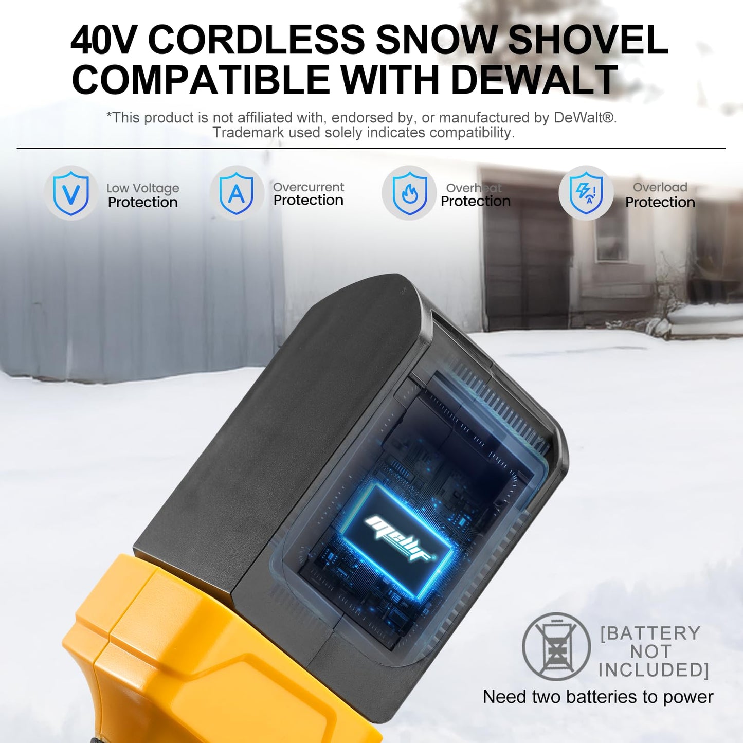 40V Cordless Snow Shovel Compatible with Dewalt 20V Battery(Tool Only), Electric Power Snow Thrower, Handheld Snow Blower with 13.2" in. Width 8" in. Depth, 26.5' ft Throwing Distance