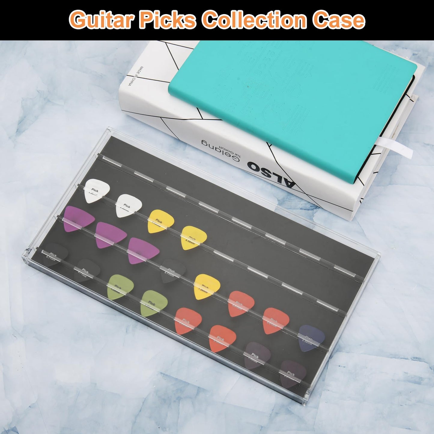 TXEsign Guitar Pick Wall Mount Display Case for Picks Storage and Display, Guitar Pick Display Frame Acrylic Storage Box Picks Organizer Hold Up to 32 Guitar Picks (Black)