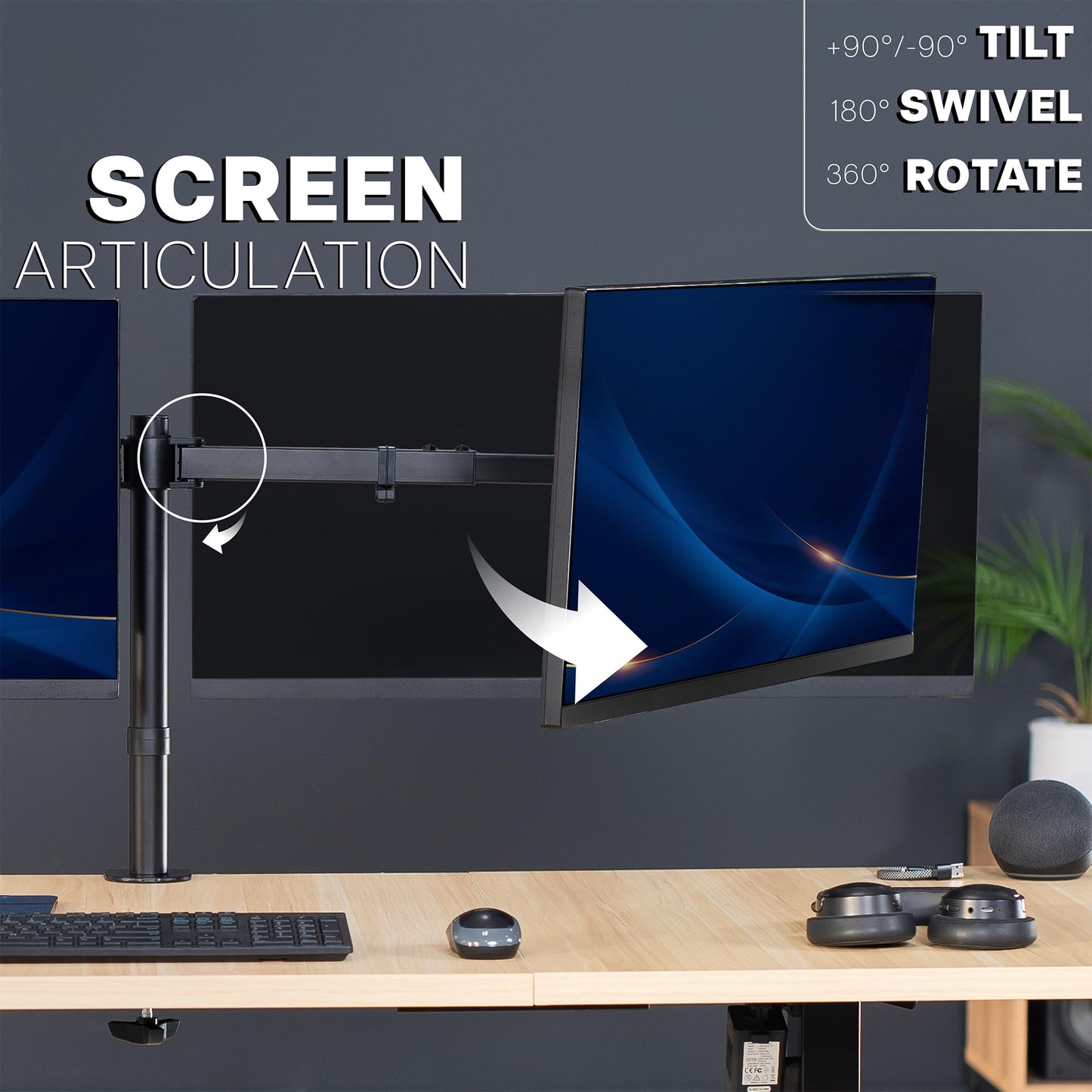 VIVO Premium Dual Ultra Wide LCD LED 27 to 38 inch Monitor Desk Mount, Heavy Duty, Adjustable Telescoping Arms, Flush Wall Setup, Fits 2 Screens, Black, STAND-TS38C