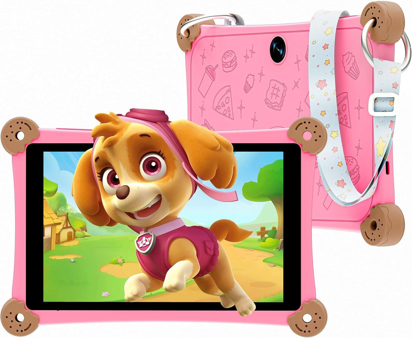 2025 Kids Tablet, 8 Inch Android Tablet for Kids 3-12 with KIDOZ Preinstalled,WiFi6 and Dual Camera, Kid Space, Parental Control, Adjustable Strap Included, Great Gift for Kids, Pink