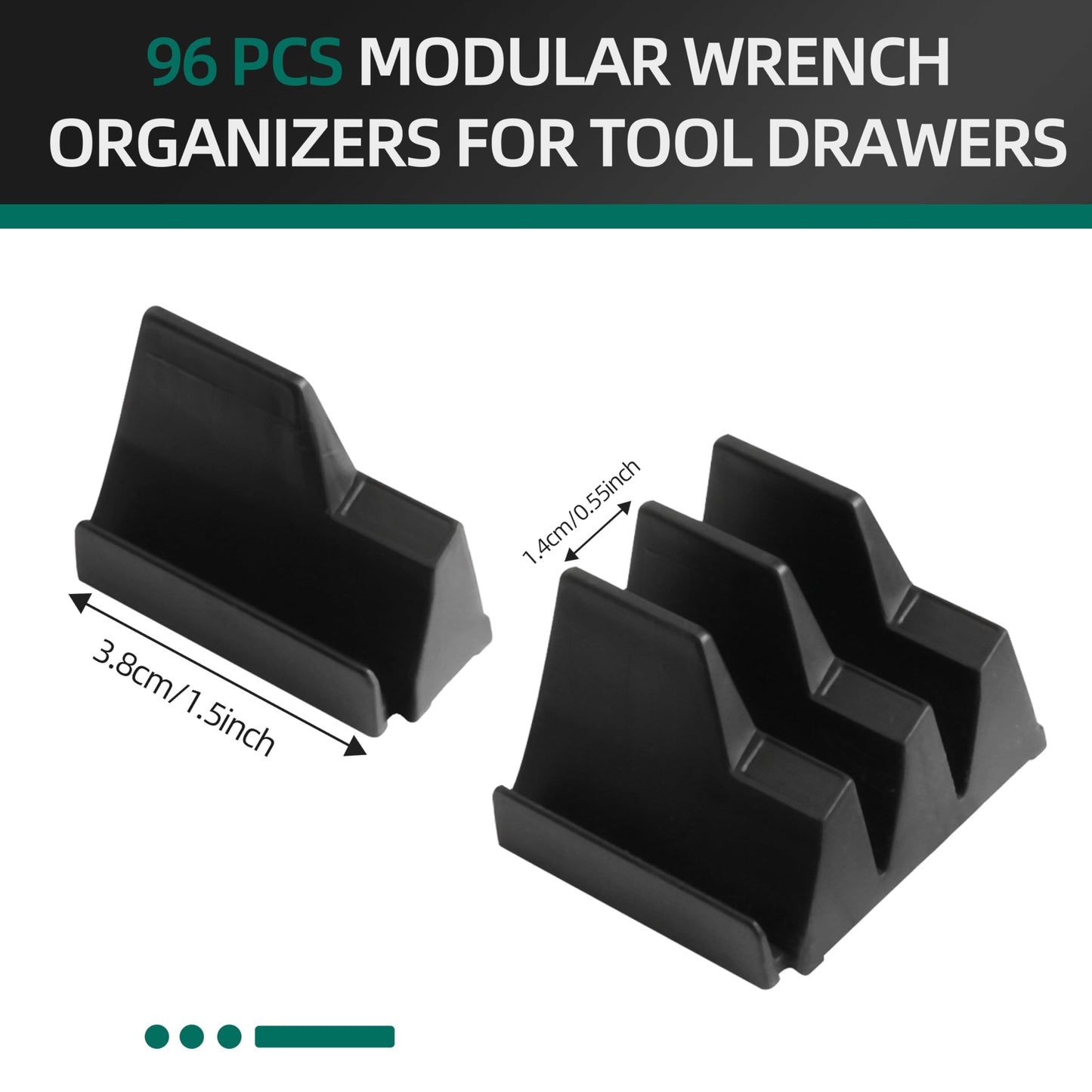 96 Pack Magnetic Wrench Organizer for Tool Drawer,Wrench Holder with Metric&SAE Label,Modular Tool Storage Rack for Screwdriver and Ratchet,Black with magnet,Strong Magnetic Base,gift for Mechanic Men