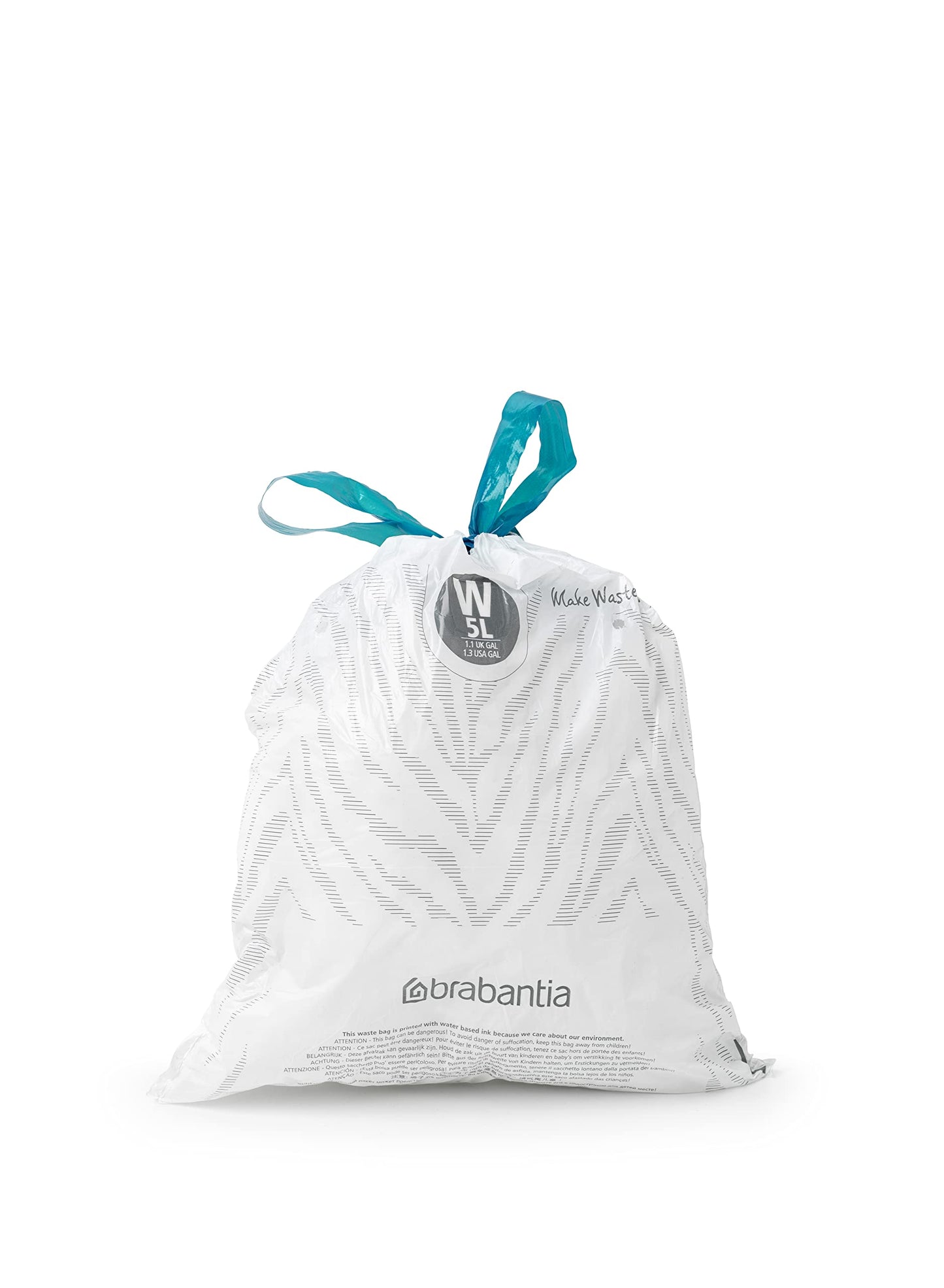 Brabantia PerfectFit Trash Bags (Size W/1.3 Gal) Thick Plastic Trash Can Liners with Drawstring Handles (200 Bags)