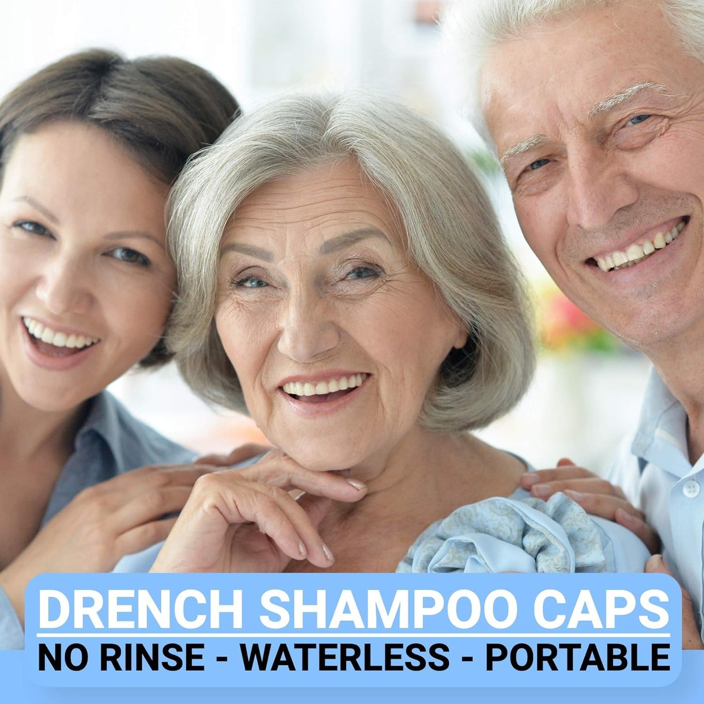 Drench No Water Rinse Free Shampoo Caps - Waterless Shampoo and Conditioner - Dry Hair Wash Caps for Elderly or Bedridden - Contains Aloe Vera, Vitamin E and Provitamin B5-6 Counts