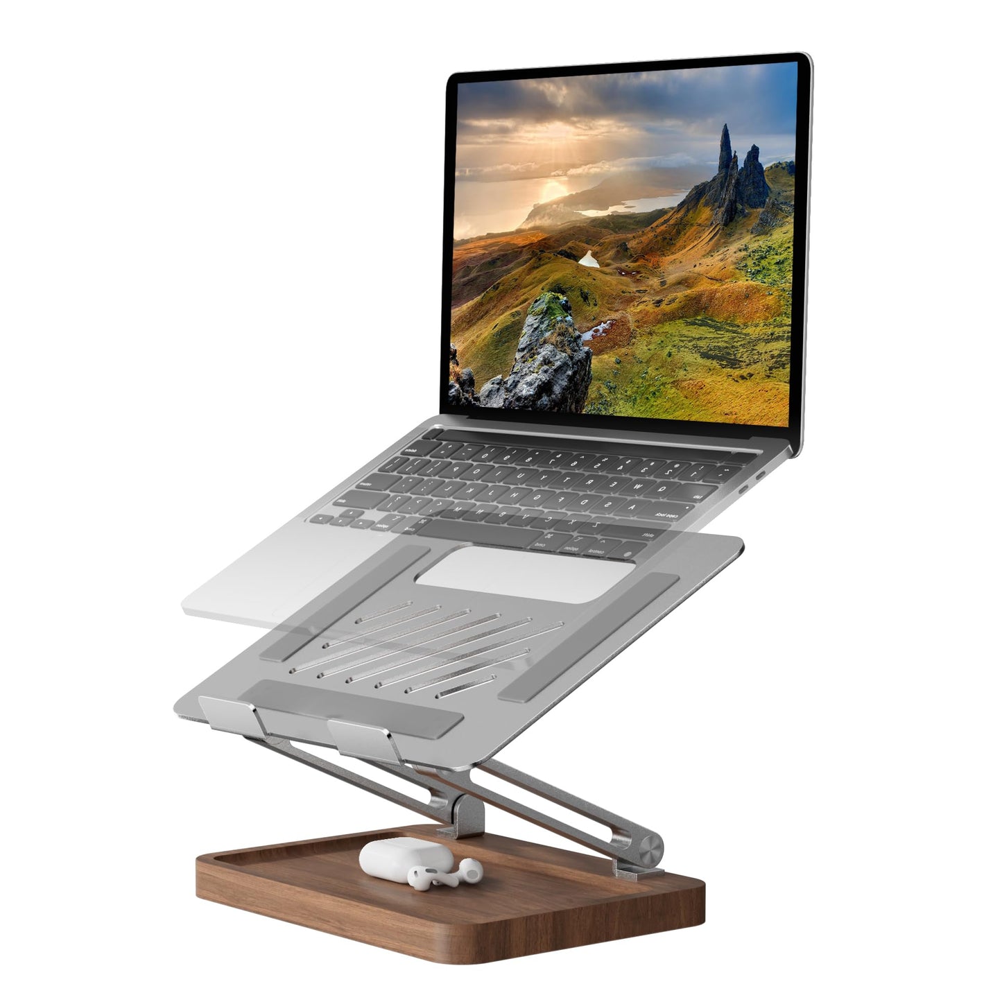 muso wood Laptop Stand for Desk, Laptop Riser with Walnut Storage Base, Adjustable Laptop Stand, Ergonomic Wooden Laptop Ventilated Stand for 10 to 17.3 Inches Notebook PC Computer