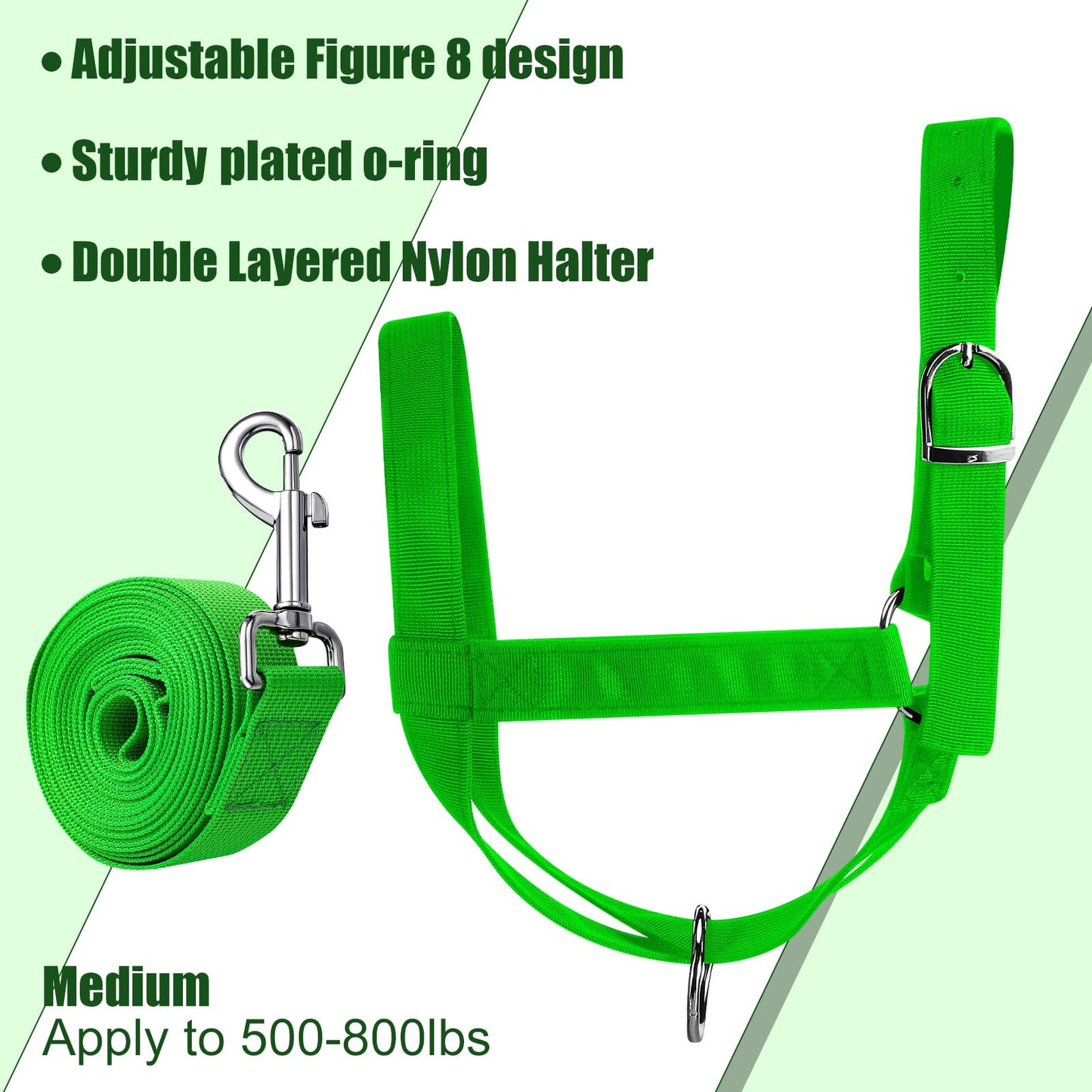 Hillban Cow Halter Cattle Halters Adjustable Calf Halter with Leading Rope for Miniature Horse Donkey Goat Foal Nylon Cattle Training Supplies(Large,Green)