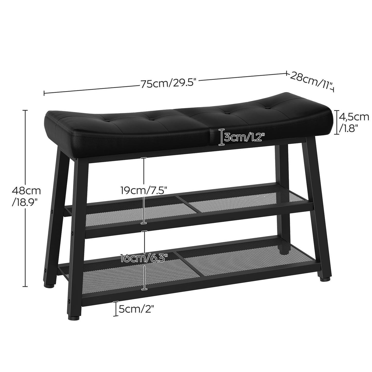 YATINEY Shoe Bench, 3-Tier Shoe Rack, Entryway Bench with Storage and Cushion, for Hallway, Foyer, Bedroom, Black HX02BB