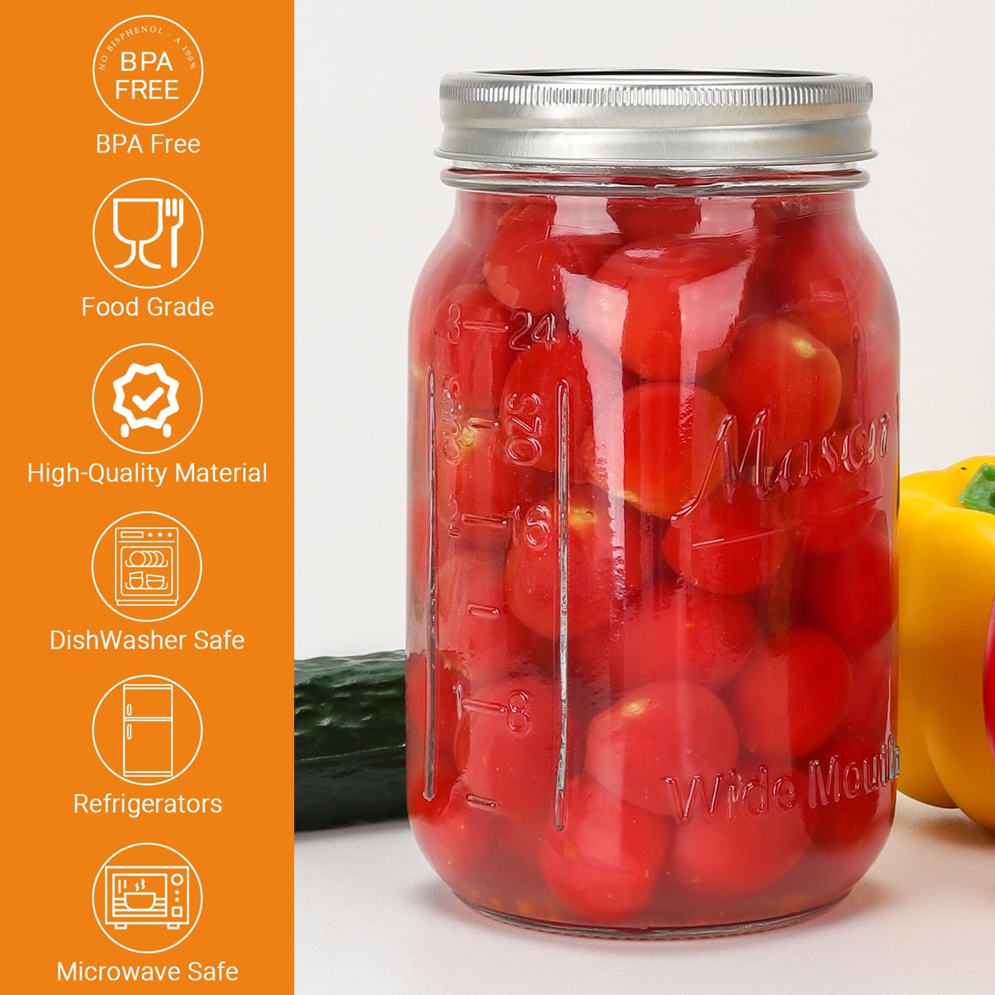 CycleMore 32oz 6 Pack Mason Glass Jars with Black Lids, Clear Regular Mouth Canning Jars for Jelly, Jam, Honey, Wedding Favors, Spices and Herbs