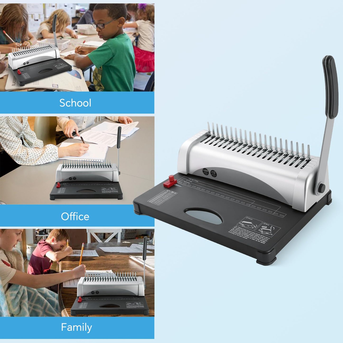 FLK Tech Binding Machine Comb Binding Machine with 100PCS 3/8'' Comb Bindings Spines, Comb Binder Machine for Letter Size, A4, A5 Paper