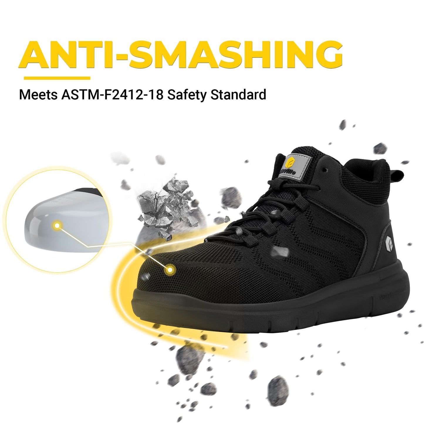 FitVille Safety Shoes for Men Steel Toe Shoes Wide Work Boots for Men Anti-Puncture Proof & Anti-Smash Slip Resistant Safety Boots Breathable Comfortable Indestructible Composite Toe Shoes